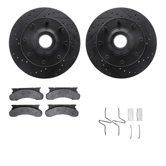 Dynamic Friction Company Front Brake Rotors-Drilled and Slotted-Black with Heavy Duty Brake Pads includes Hardware 8212-99089