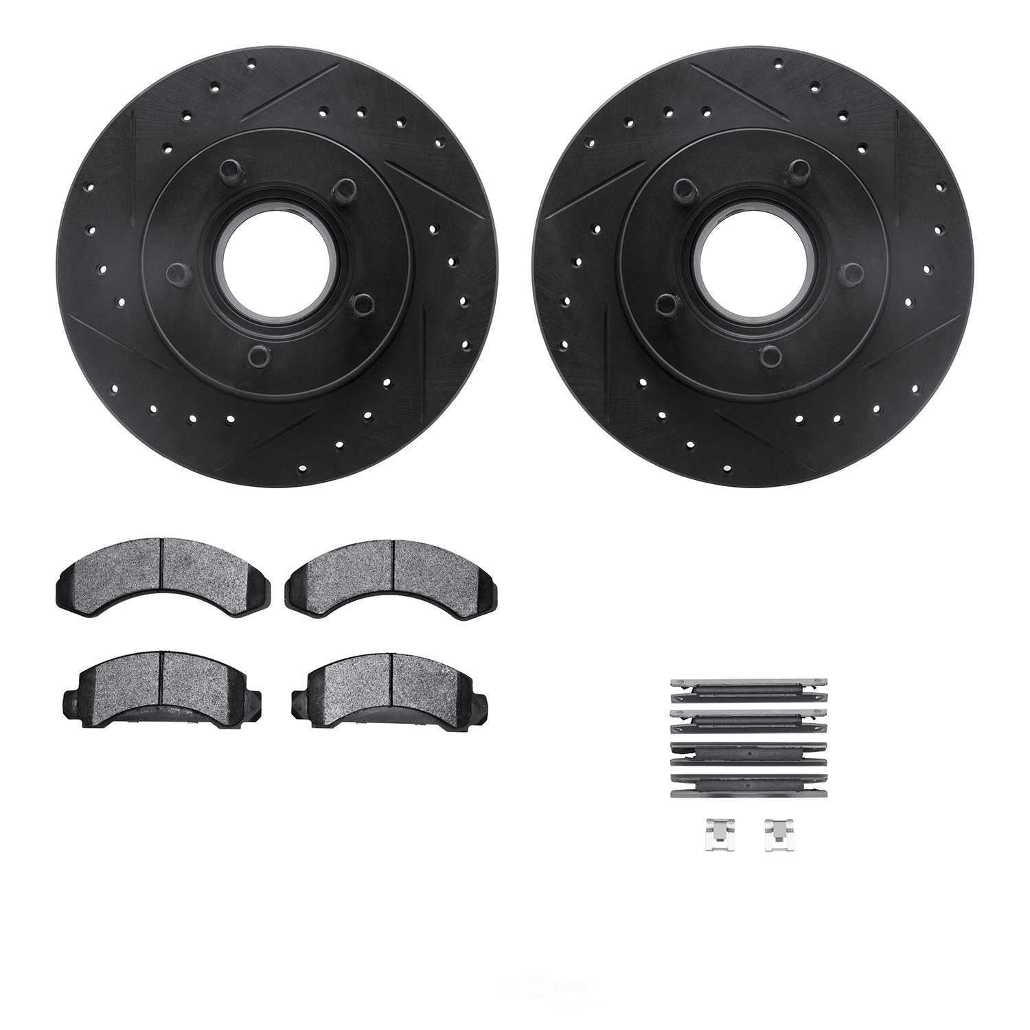 Dynamic Friction Company 8212-99102 DFC Rotors-Drilled and Slotted-Black with Heavy Duty Brake Pads