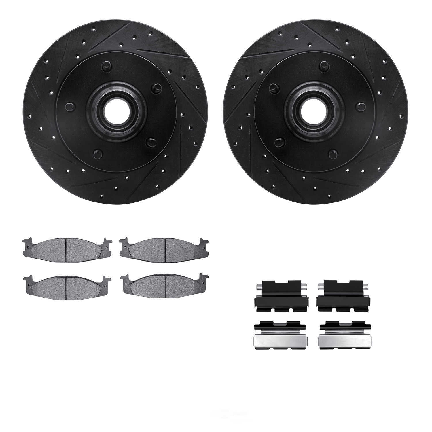 Dynamic Friction Company 8212-99111 DFC Rotors-Drilled and Slotted-Black with Heavy Duty Brake Pads