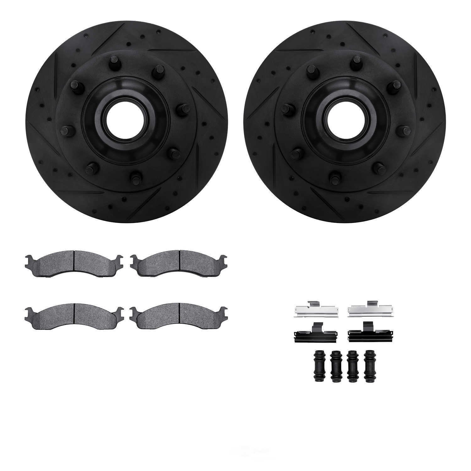 Dynamic Friction Company 8212-99118 DFC Rotors-Drilled and Slotted-Black with Heavy Duty Brake Pads