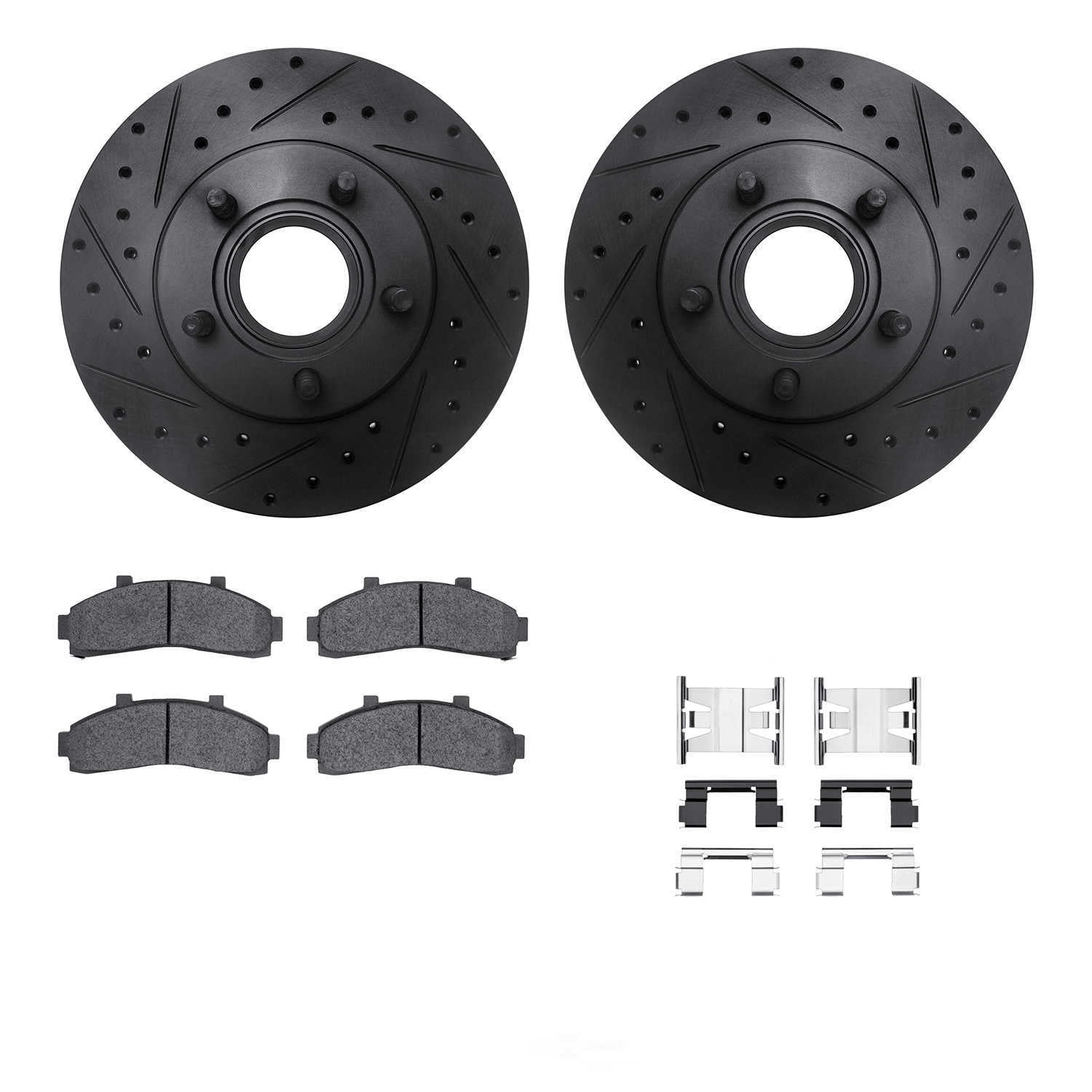 Dynamic Friction Company 8212-99122 DFC Rotors-Drilled and Slotted-Black with Heavy Duty Brake Pads