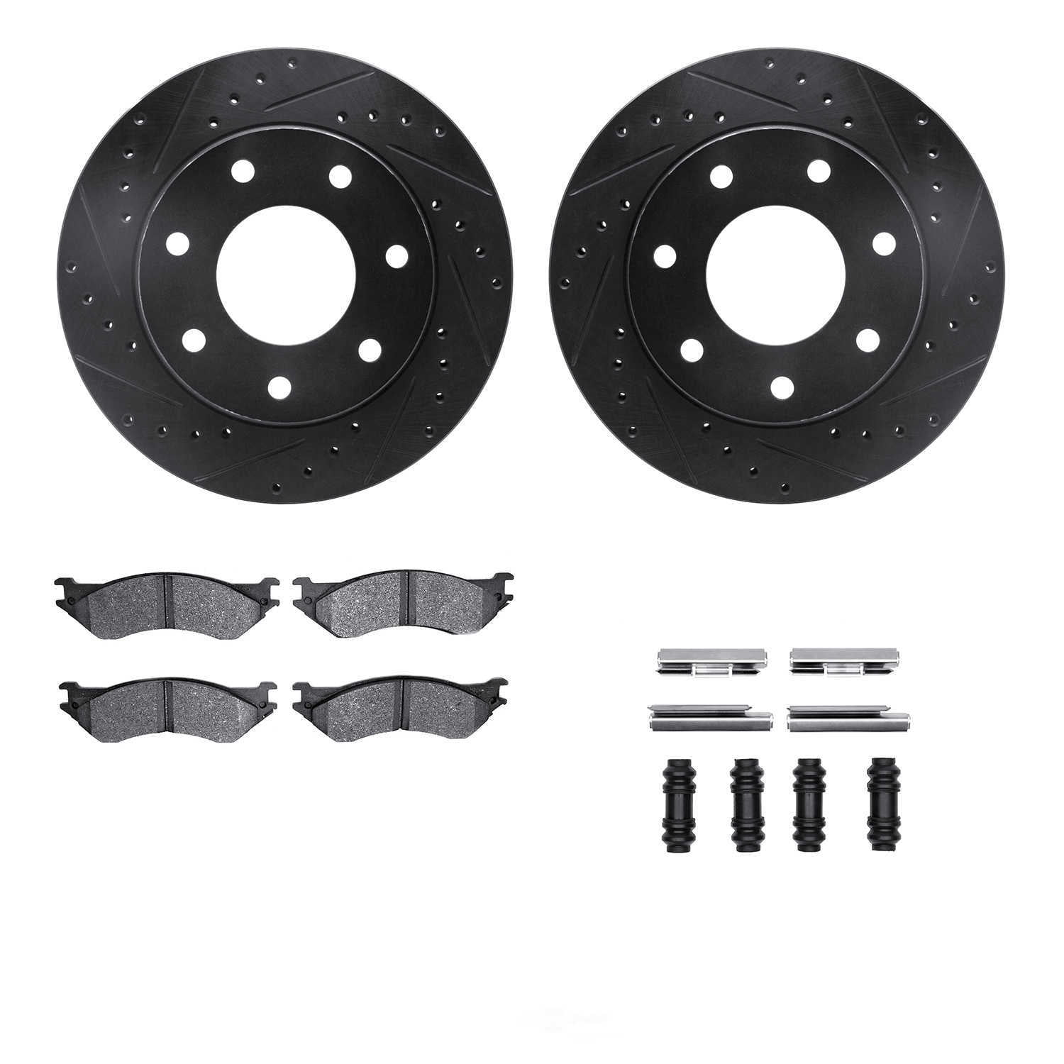 Dynamic Friction Company 8212-99138 DFC Rotors-Drilled and Slotted-Black with Heavy Duty Brake Pads