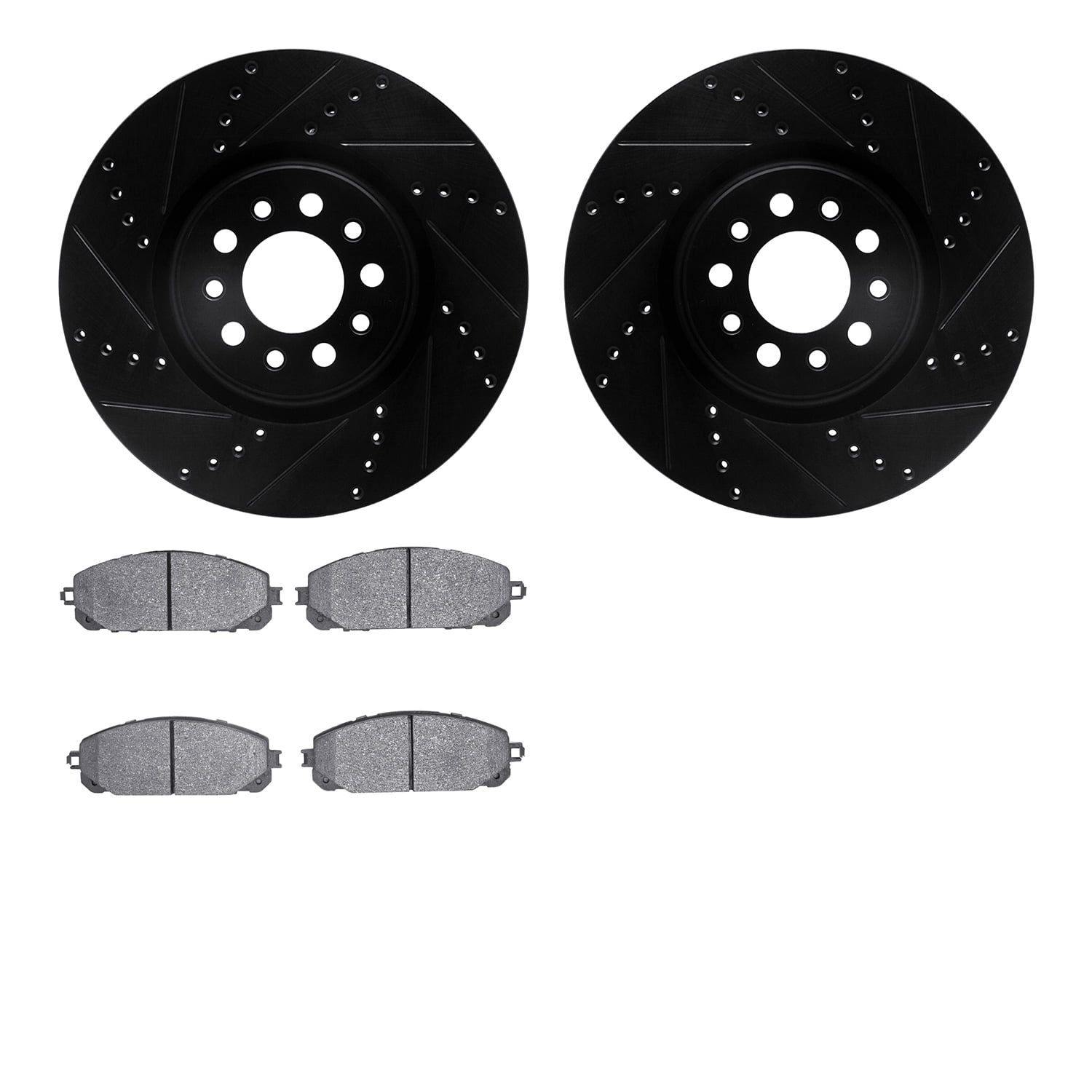 Dynamic Friction Company Front Brake Rotors-Drilled and Slotted-Black with Ultimate Duty Performance Brake Pads 8402-42015