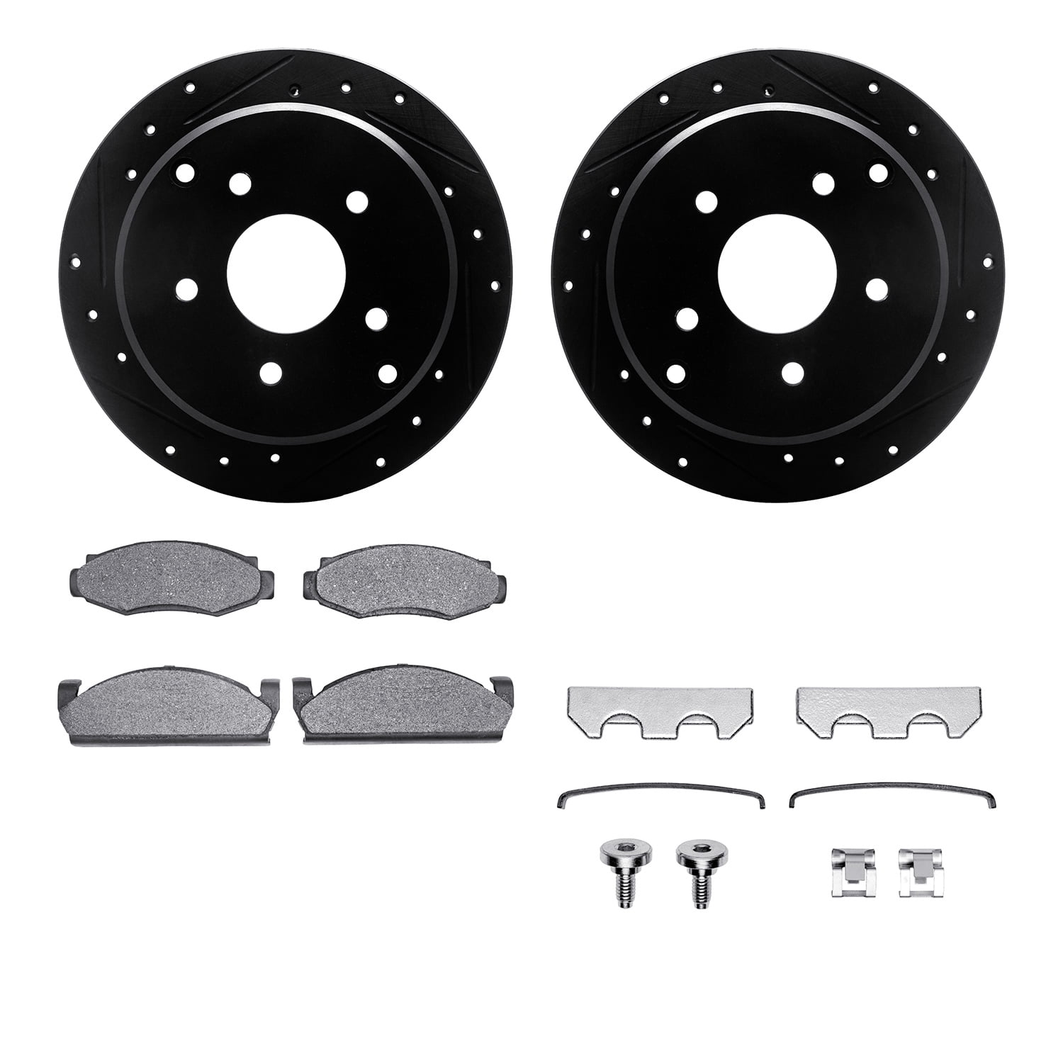 Dynamic Friction Company Front Brake Rotors-Drilled and Slotted-Black with Ultimate Duty Performance Brake Pads includes Hardware 8412-54003