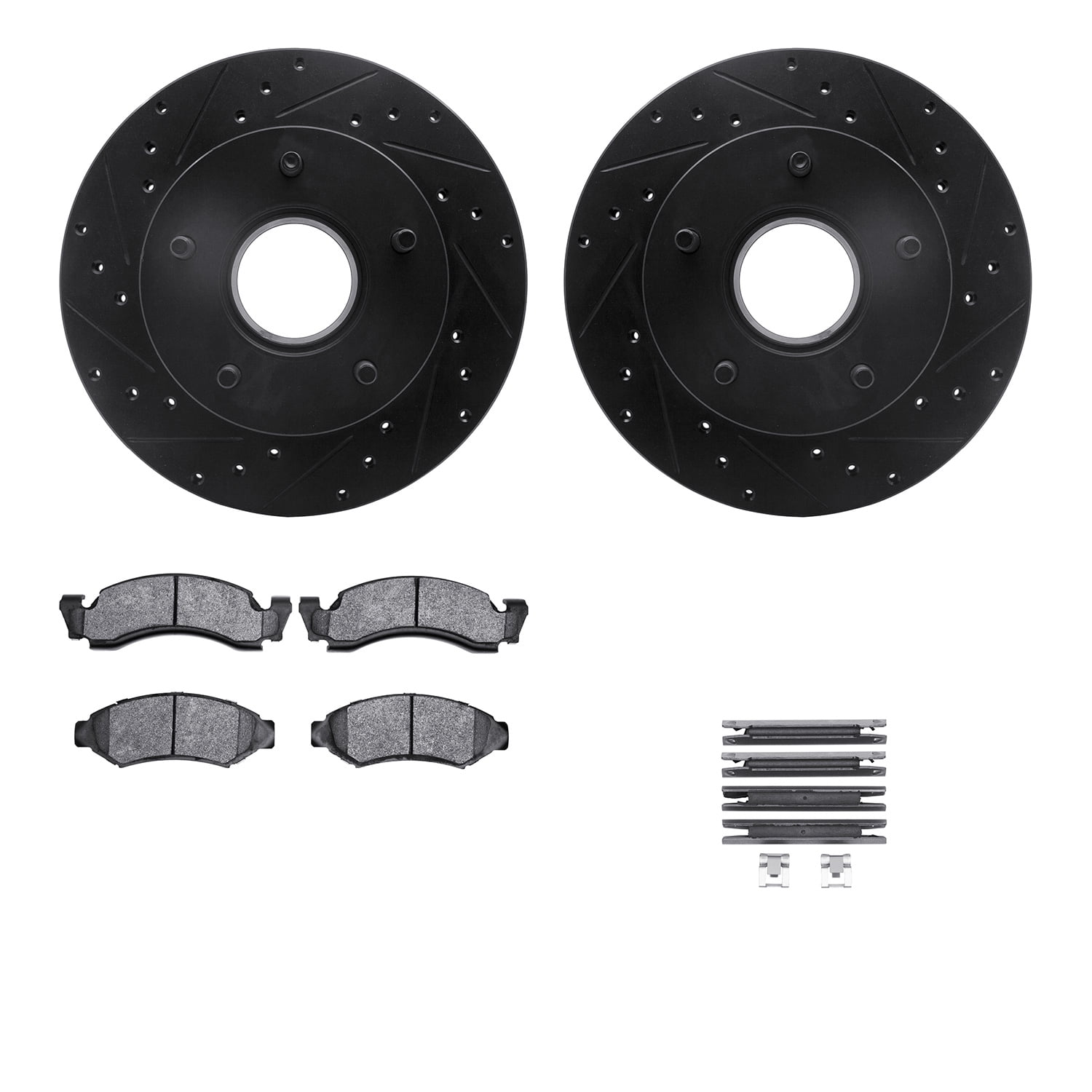 Dynamic Friction Company Front Brake Rotors-Drilled and Slotted-Black with Ultimate Duty Performance Brake Pads includes Hardware 8412-54014