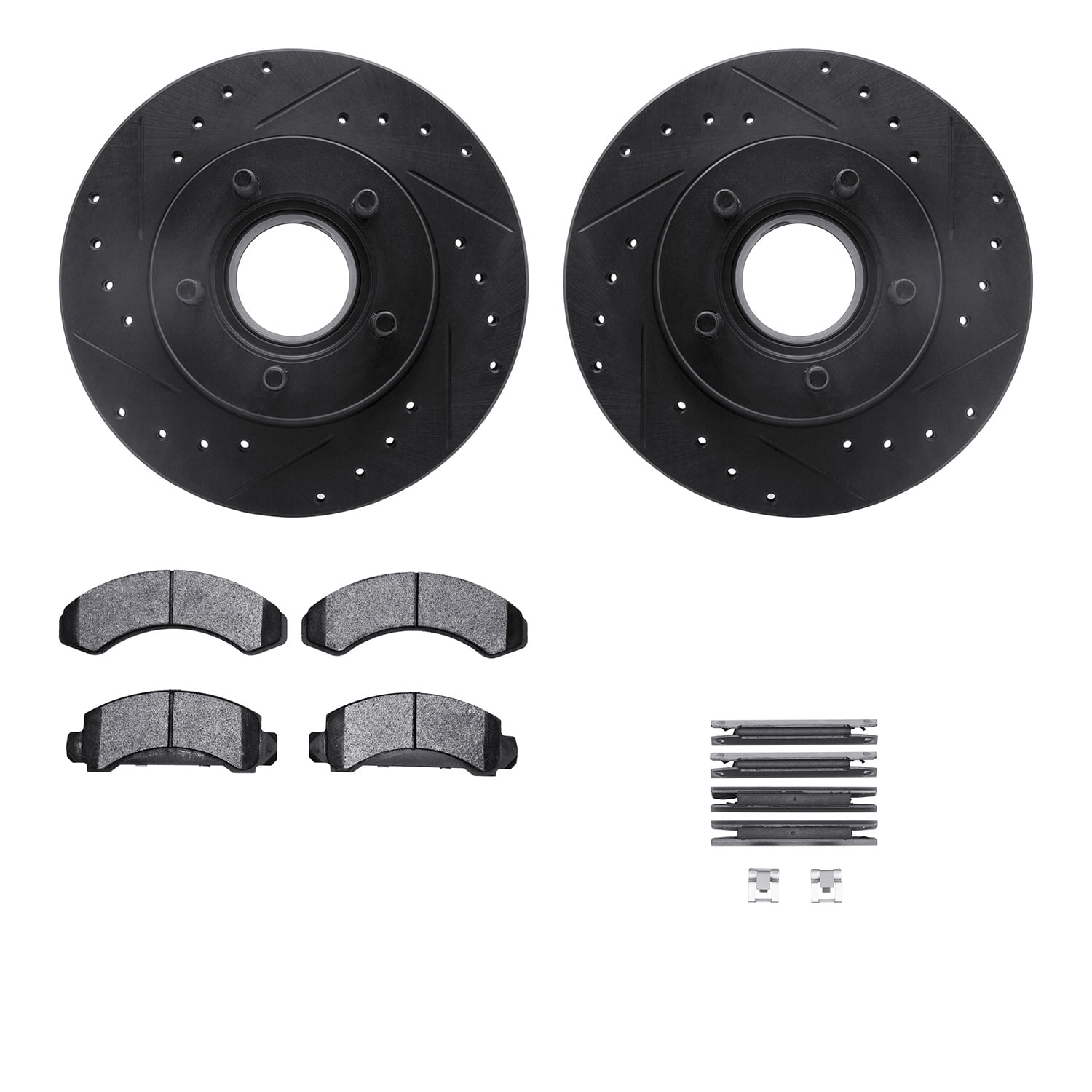 Dynamic Friction Company Front Brake Rotors-Drilled and Slotted-Black with Ultimate Duty Performance Brake Pads includes Hardware 8412-54016