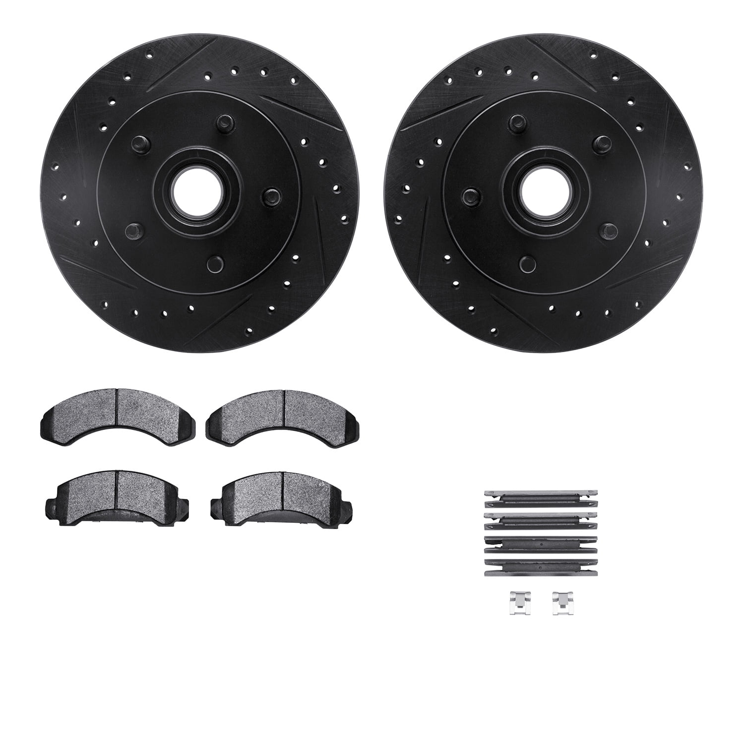 Dynamic Friction Company Front Brake Rotors-Drilled and Slotted-Black with Ultimate Duty Performance Brake Pads includes Hardware 8412-54018