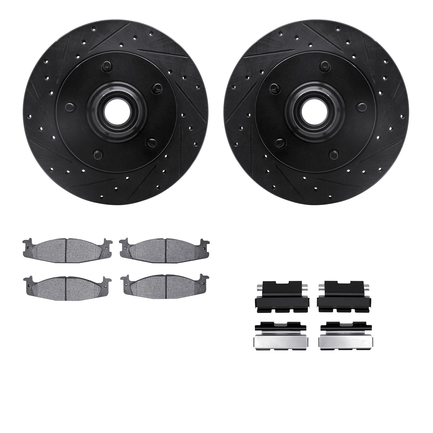 Dynamic Friction Company Front Brake Rotors-Drilled and Slotted-Black with Ultimate Duty Performance Brake Pads includes Hardware 8412-54023