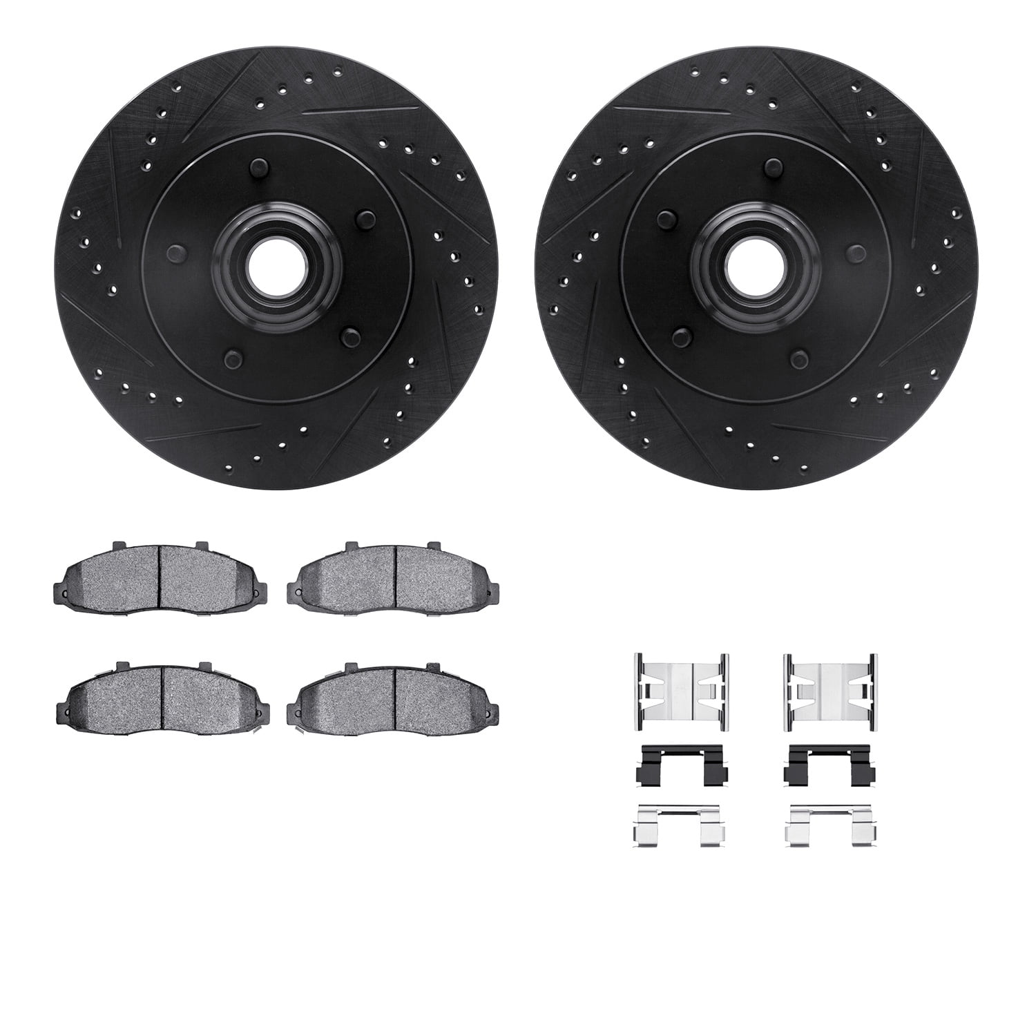 Dynamic Friction Company Front Brake Rotors-Drilled and Slotted-Black with Ultimate Duty Performance Brake Pads includes Hardware 8412-54033