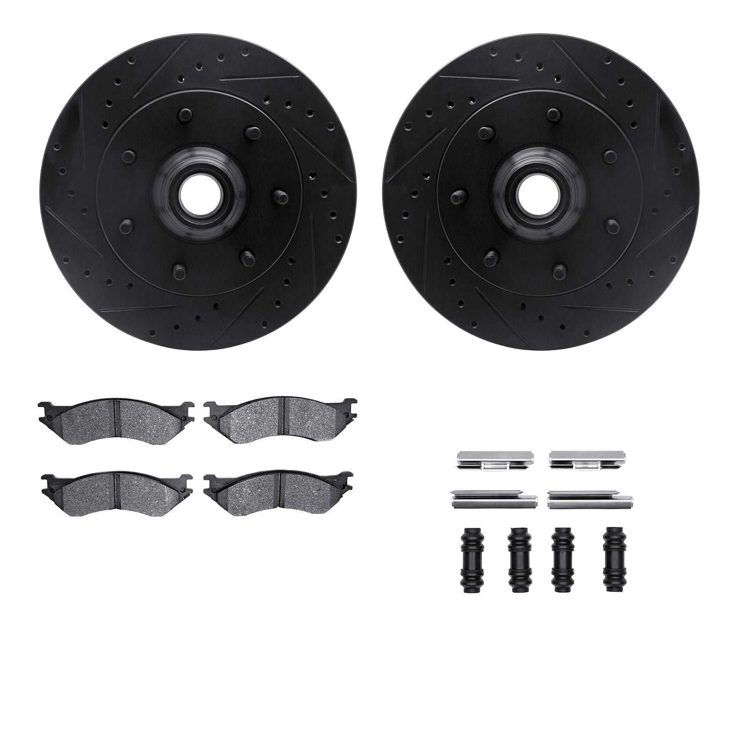 Dynamic Friction Company Front Brake Rotors-Drilled and Slotted-Black with Ultimate Duty Performance Brake Pads includes Hardware 8412-54036