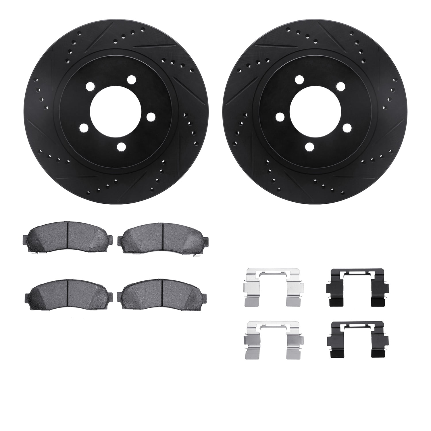 Dynamic Friction Company Front Brake Rotors-Drilled and Slotted-Black with Ultimate Duty Performance Brake Pads includes Hardware 8412-54067