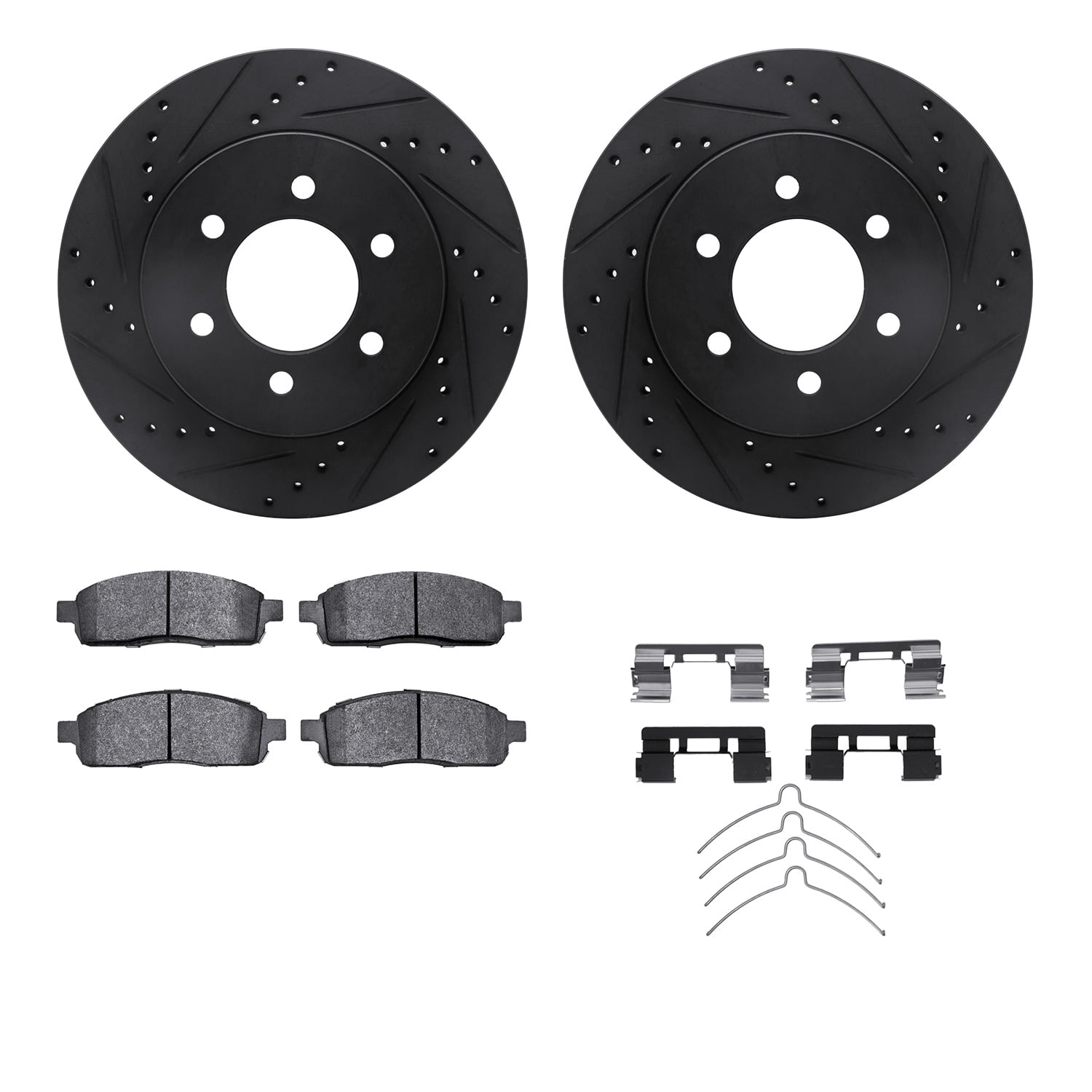 Dynamic Friction Company Front Brake Rotors-Drilled and Slotted-Black with Ultimate Duty Performance Brake Pads includes Hardware 8412-54073