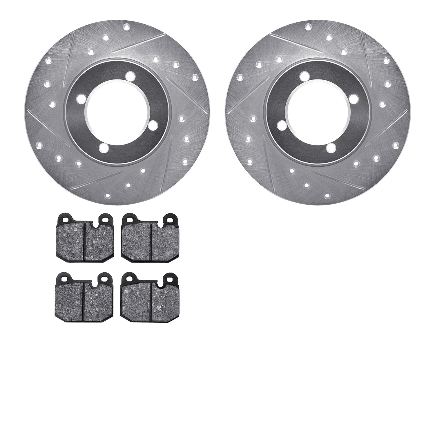 Dynamic Friction Company Front Brake Rotors-Drilled and Slotted-Silver with 5000 Advanced Brake Pads 7502-22003