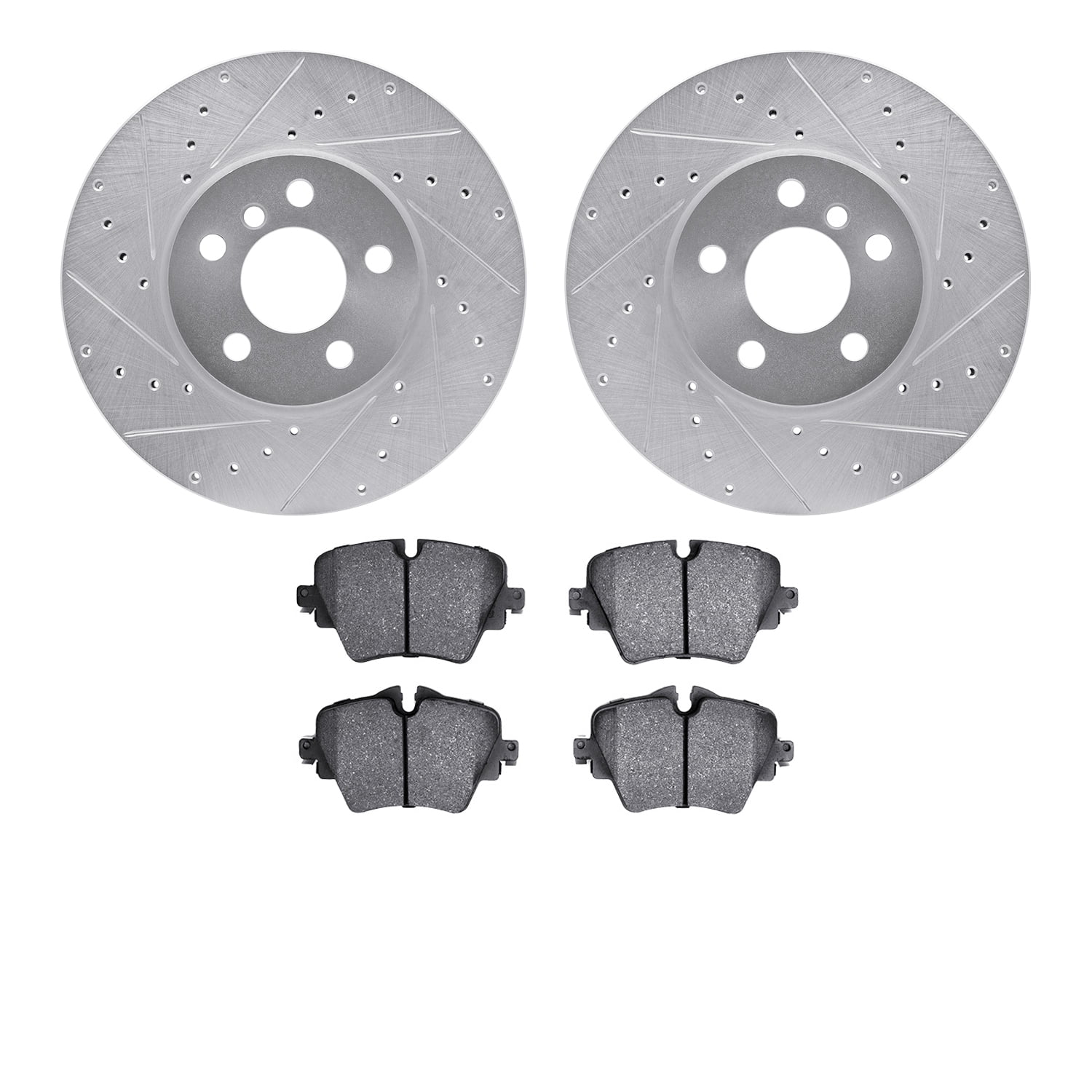 Dynamic Friction Company Front Brake Rotors-Drilled and Slotted-Silver with 5000 Advanced Brake Pads 7502-32024