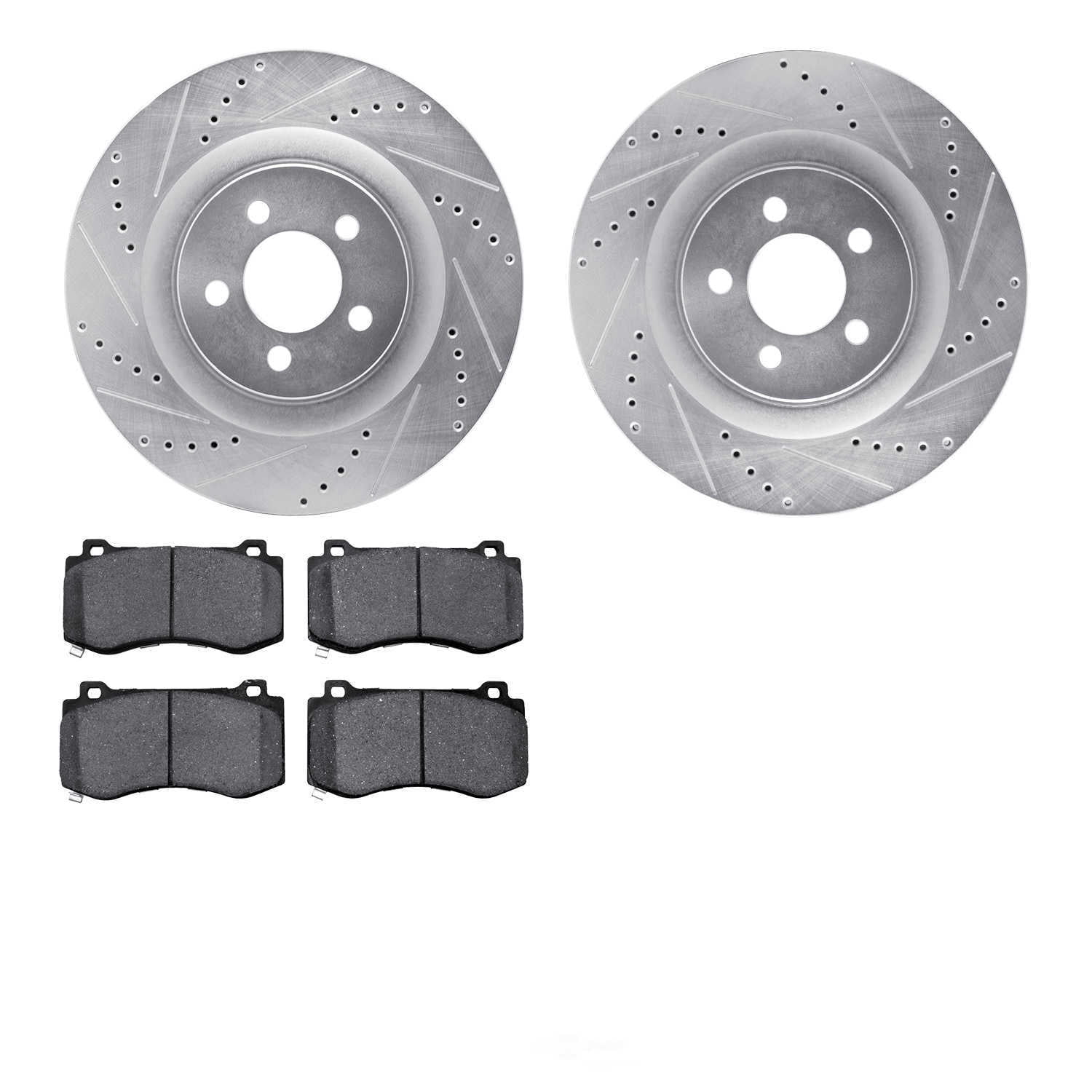 Dynamic Friction Company 7502-39010 DFC Rotors-Drilled and Slotted-Silver with 5000 Advanced Brake