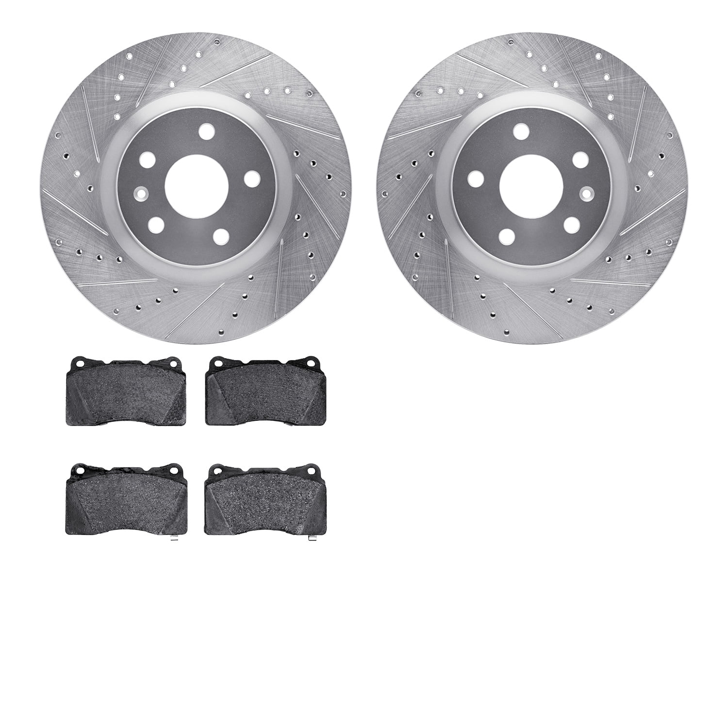 Dynamic Friction Company Front Brake Rotors-Drilled and Slotted-Silver with 5000 Advanced Brake Pads 7502-45017