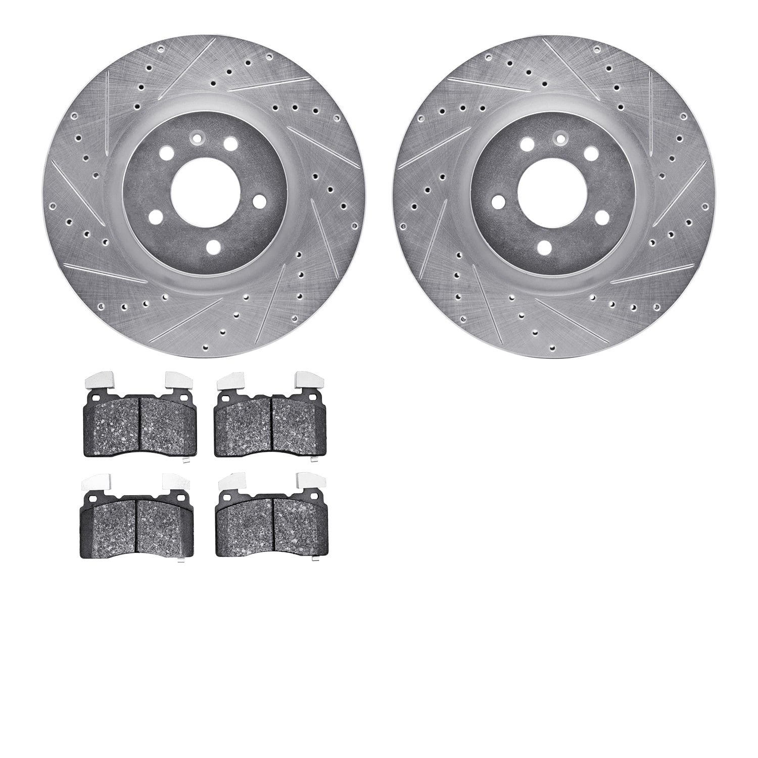 Dynamic Friction Company Front Brake Rotors-Drilled and Slotted-Silver with 5000 Advanced Brake Pads 7502-46046