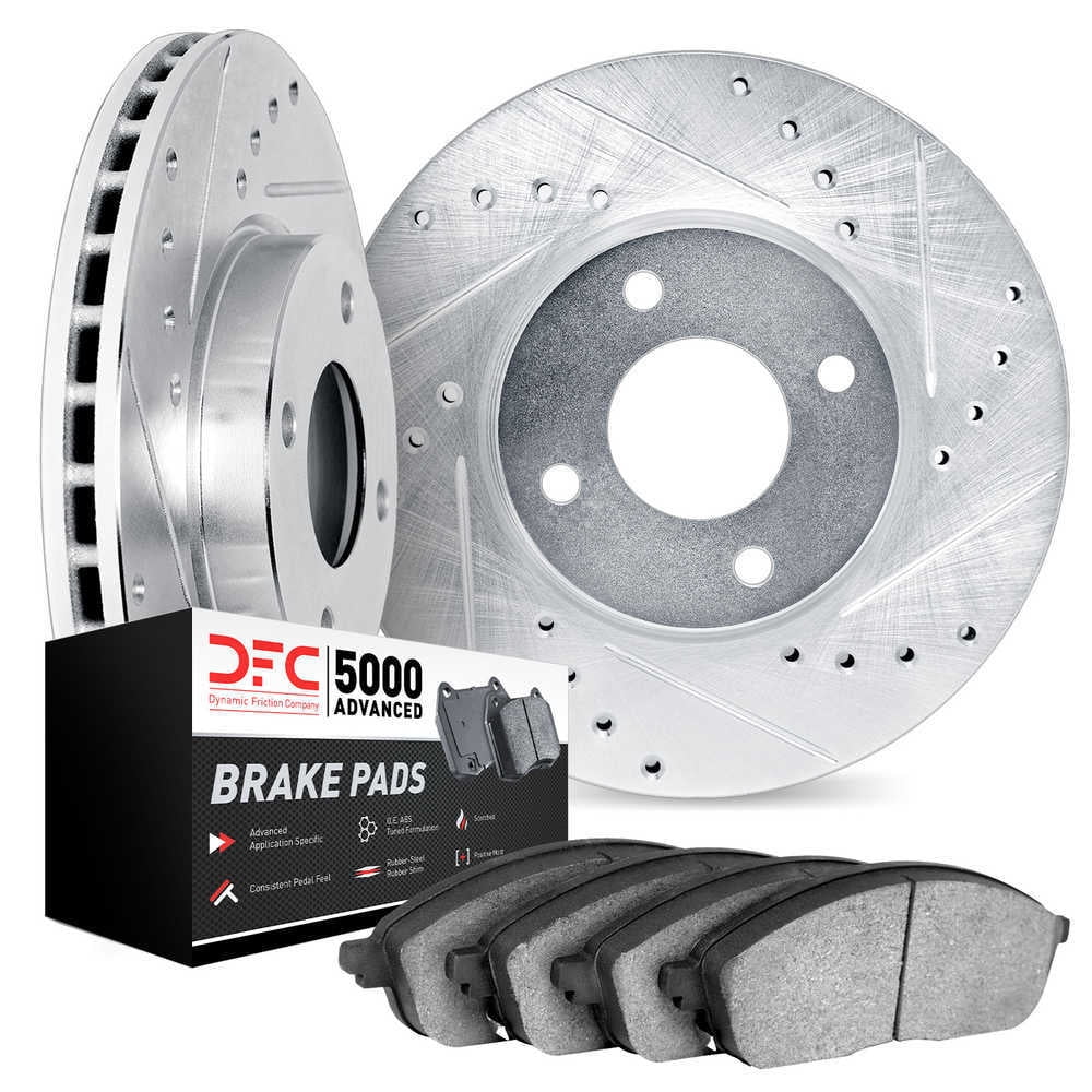 Dynamic Friction Company 7502-59045 DFC Rotors-Drilled and Slotted-Silver with 5000 Advanced Brake