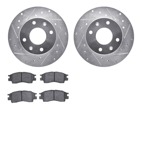 Dynamic Friction Company Front Brake Rotors-Drilled and Slotted-Silver with 5000 Advanced Brake Pads 7502-72085