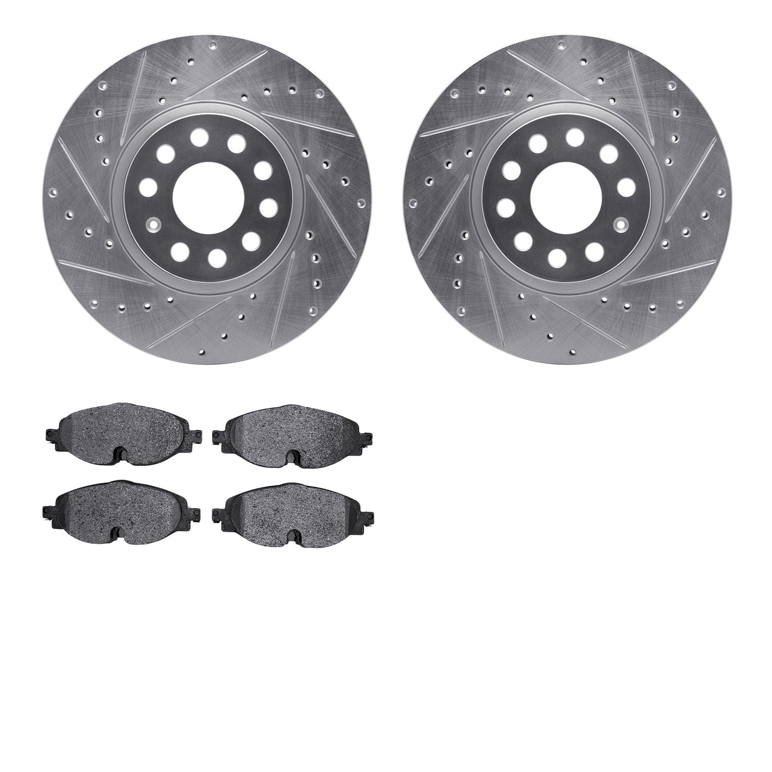 Dynamic Friction Company Front Brake Rotors-Drilled and Slotted-Silver with 5000 Advanced Brake Pads 7502-74028