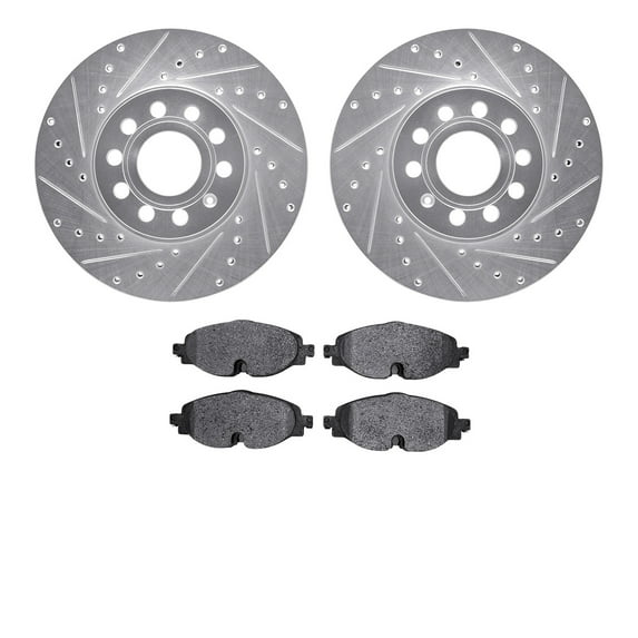 Dynamic Friction Company Front Brake Rotors-Drilled and Slotted-Silver with 5000 Advanced Brake Pads 7502-74055