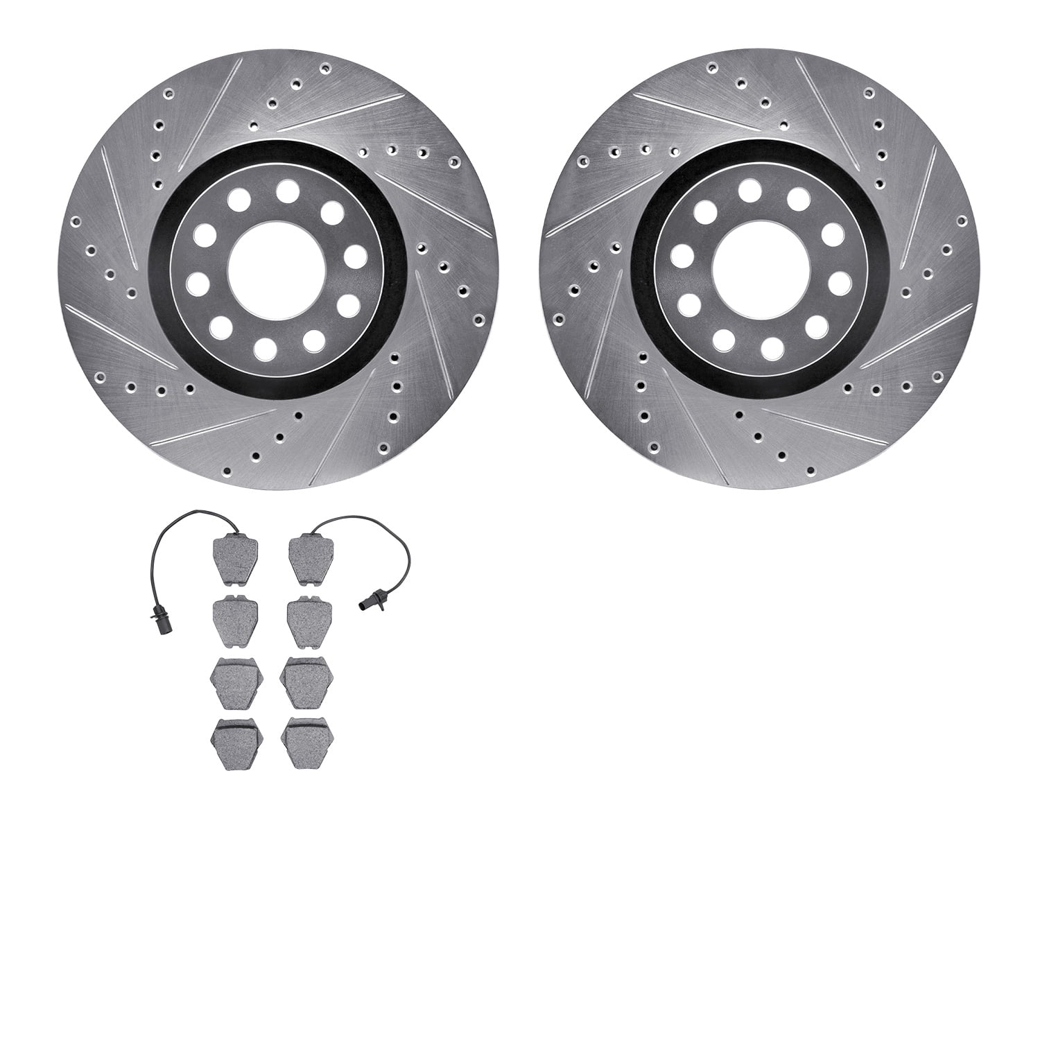 Dynamic Friction Company Front Brake Rotors-Drilled and Slotted-Silver with 5000 Advanced Brake Pads 7502-74284