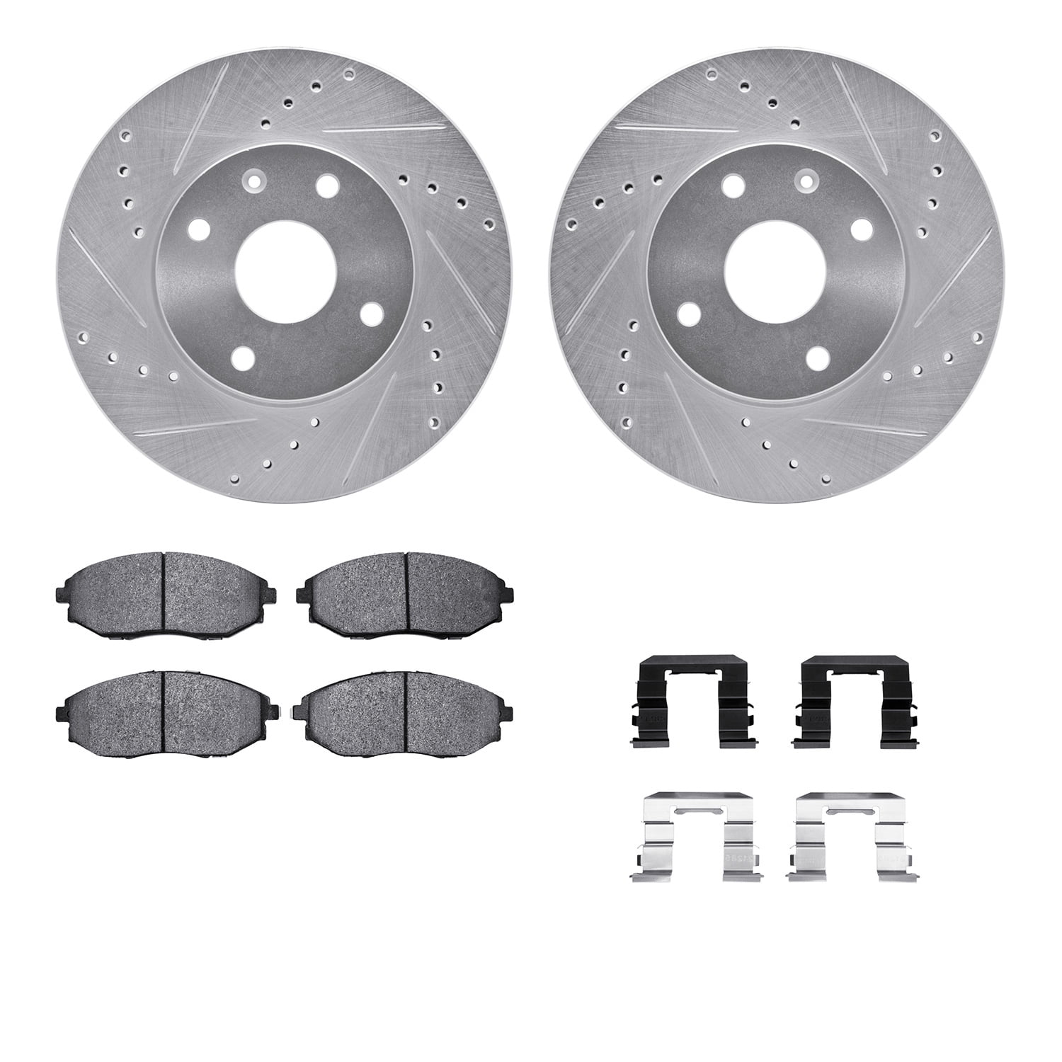 Dynamic Friction Company Front Brake Rotors-Drilled and Slotted-Silver with 5000 Advanced Brake Pads includes Hardware 7512-01010