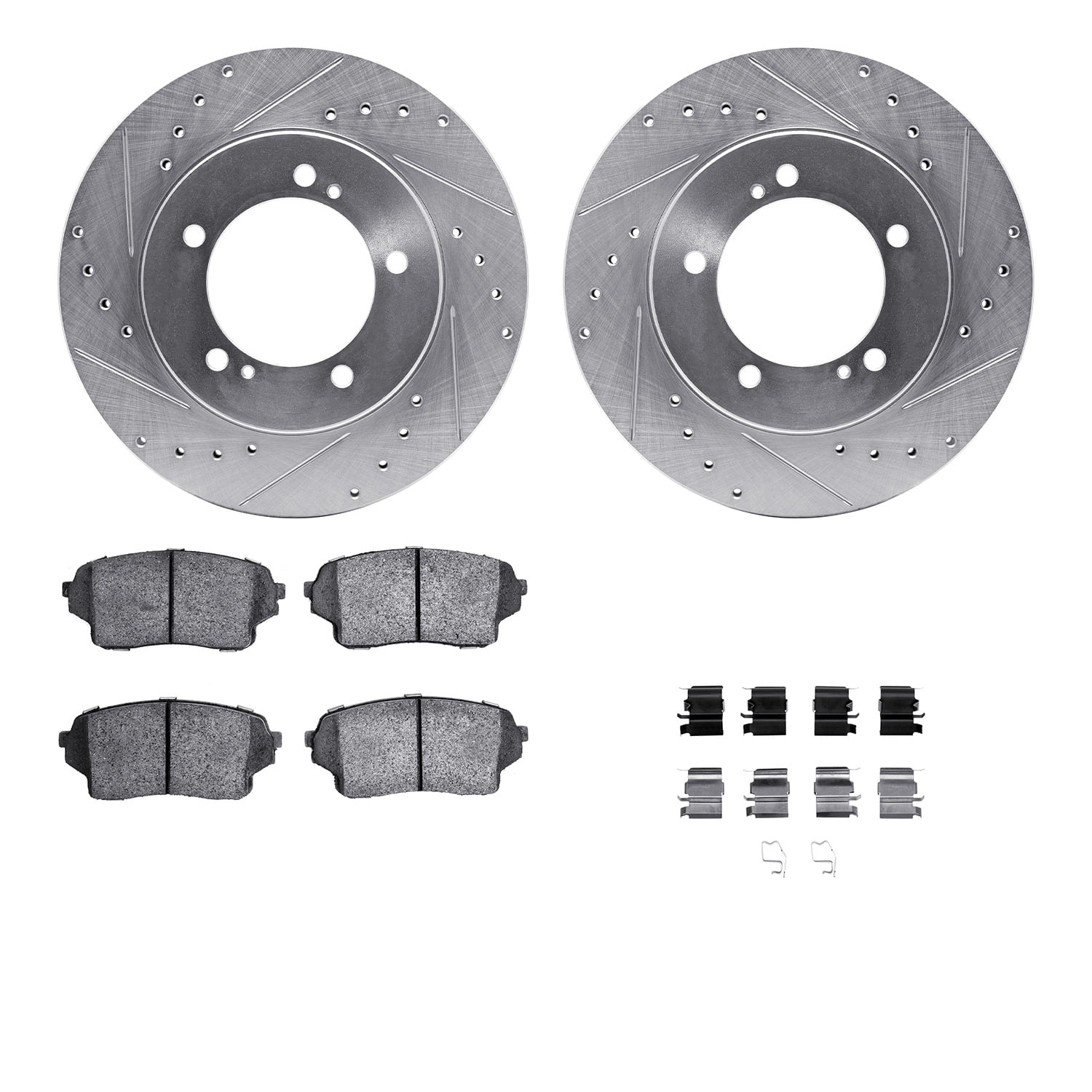 Dynamic Friction Company Front Brake Rotors-Drilled and Slotted-Silver with 5000 Advanced Brake Pads includes Hardware 7512-01017