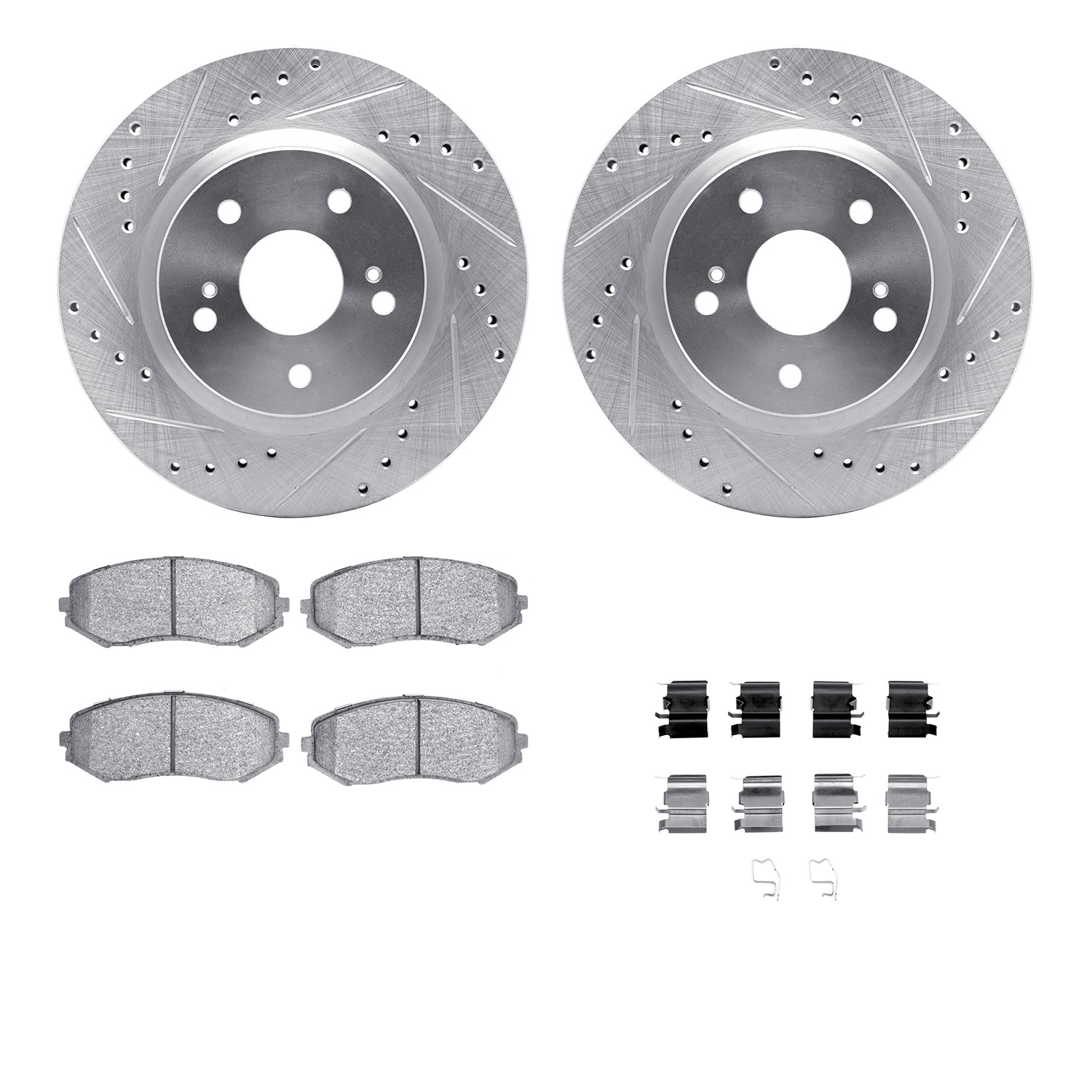 Dynamic Friction Company Front Brake Rotors-Drilled and Slotted-Silver with 5000 Advanced Brake Pads includes Hardware 7512-01018