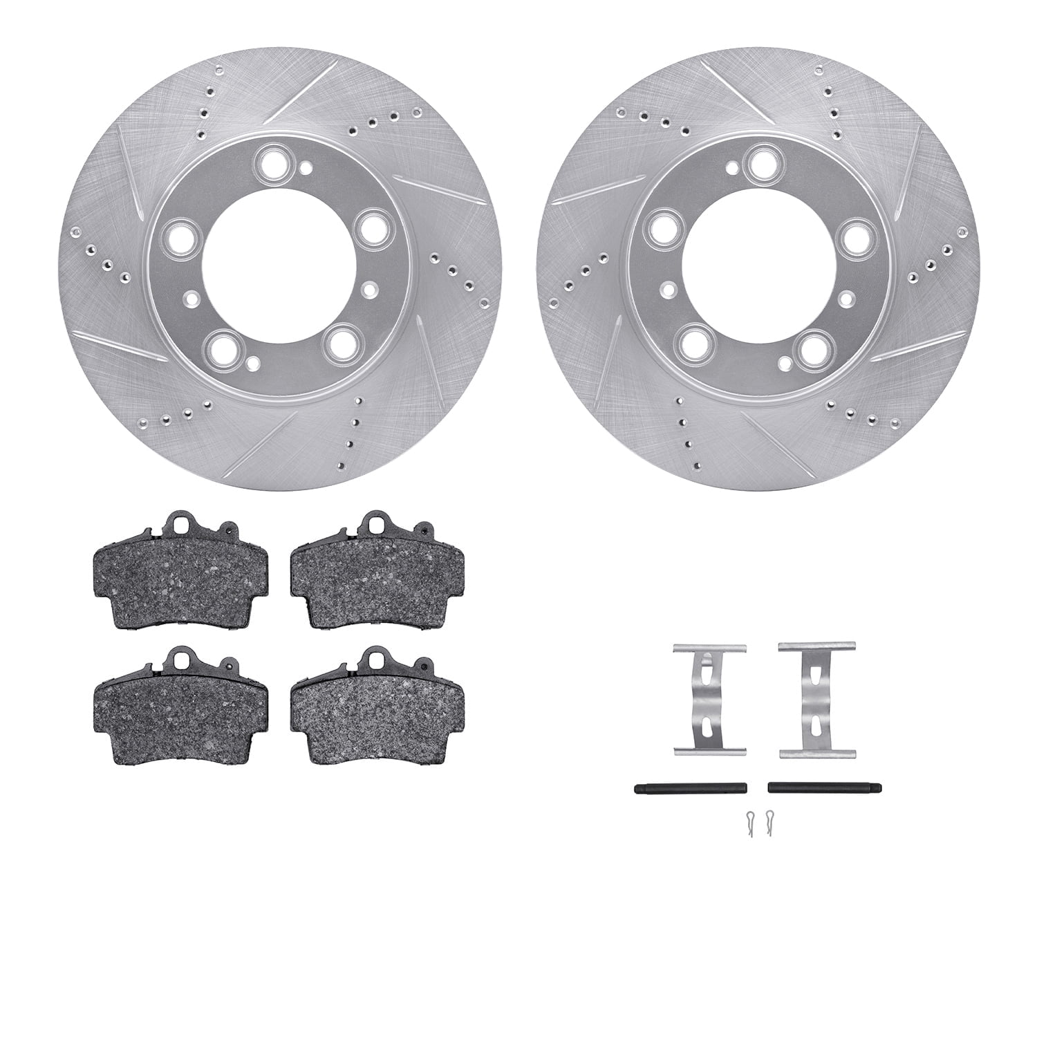 Dynamic Friction Company Front Brake Rotors-Drilled and Slotted-Silver with 5000 Advanced Brake Pads includes Hardware 7512-02007