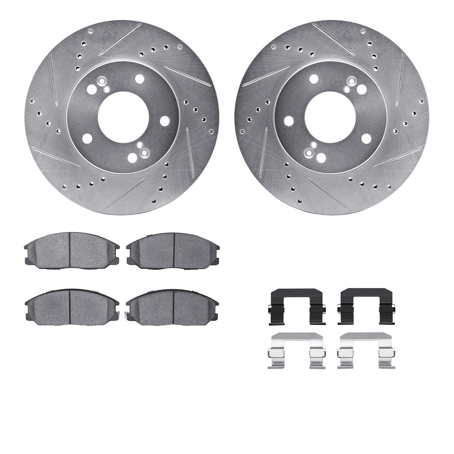 Dynamic Friction Company Front Brake Rotors-Drilled and Slotted-Silver with 5000 Advanced Brake Pads includes Hardware 7512-03015