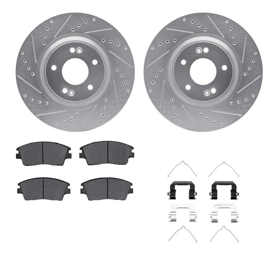 Dynamic Friction Company Front Brake Rotors-Drilled and Slotted-Silver with 5000 Advanced Brake Pads includes Hardware 7512-03094