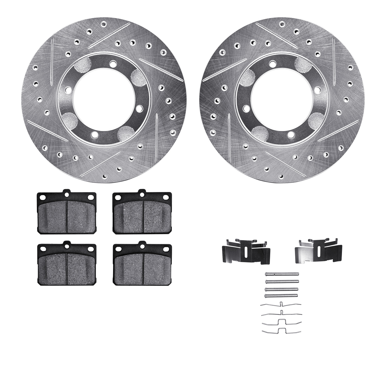 Dynamic Friction Company Front Brake Rotors-Drilled and Slotted-Silver with 5000 Advanced Brake Pads includes Hardware 7512-03130