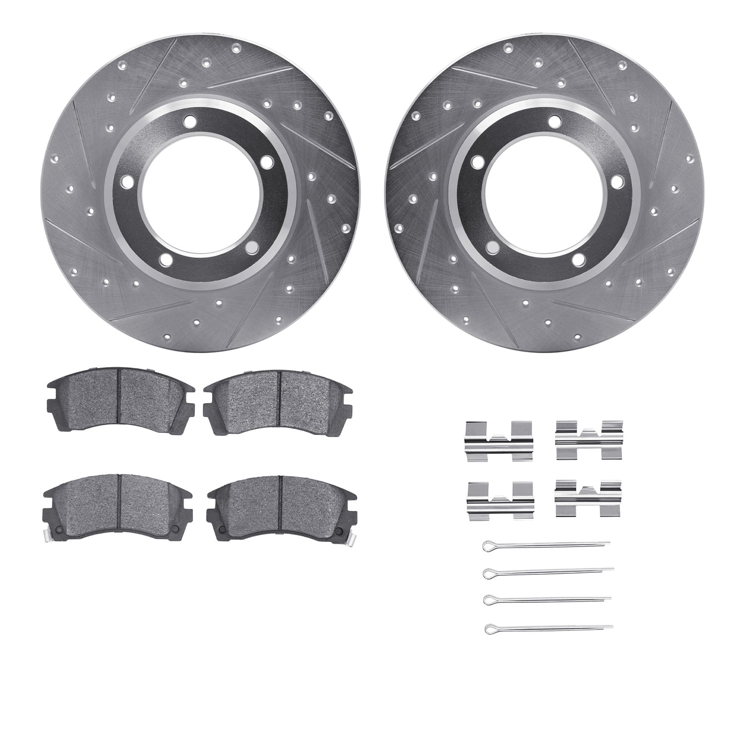 Dynamic Friction Company Front Brake Rotors-Drilled and Slotted-Silver with 5000 Advanced Brake Pads includes Hardware 7512-11005