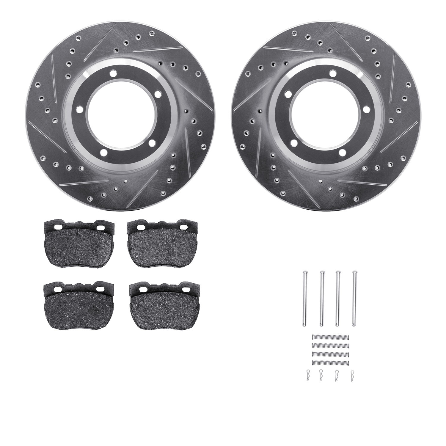 Dynamic Friction Company Front Brake Rotors-Drilled and Slotted-Silver with 5000 Advanced Brake Pads includes Hardware 7512-11006