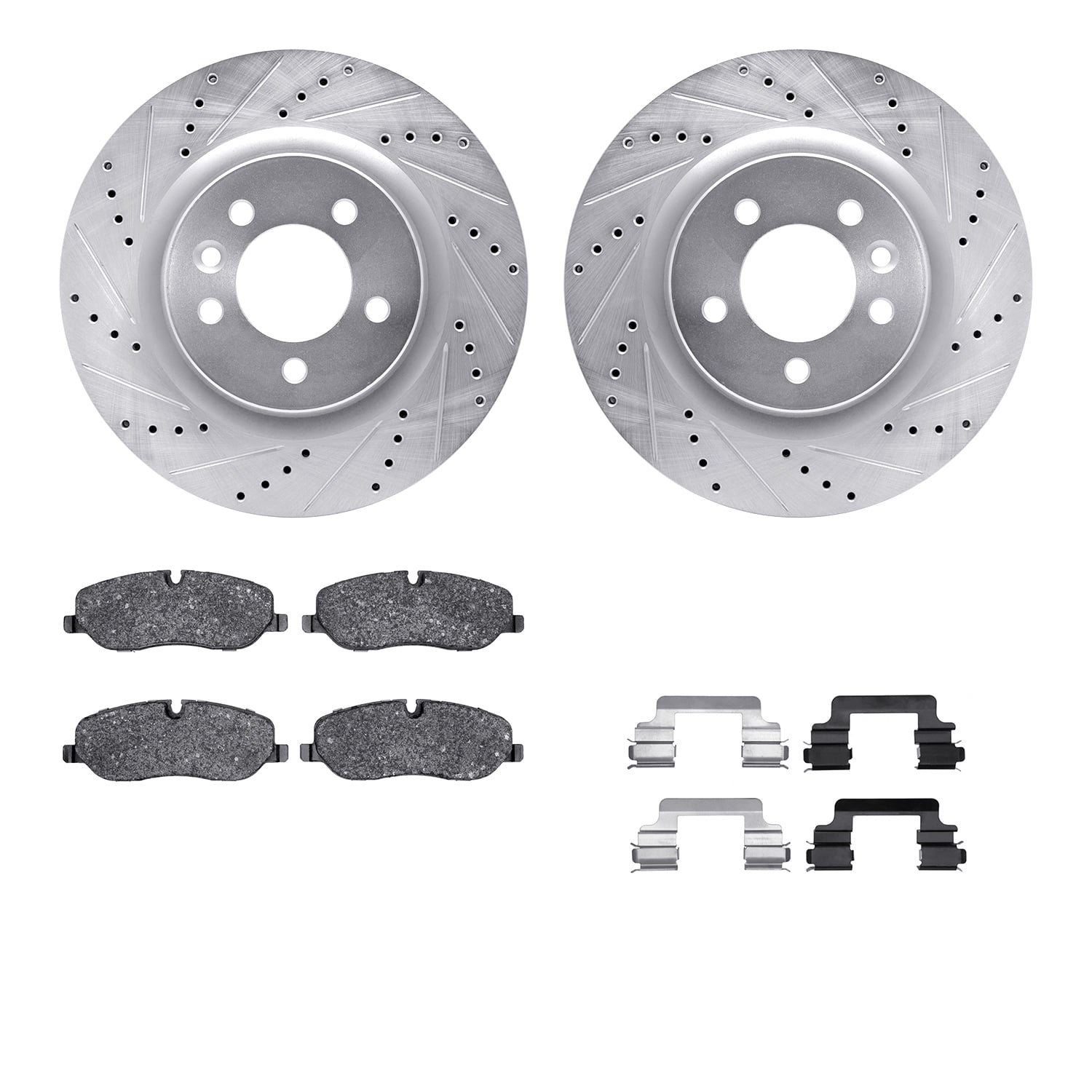 Dynamic Friction Company Front Brake Rotors-Drilled and Slotted-Silver with 5000 Advanced Brake Pads includes Hardware 7512-11012