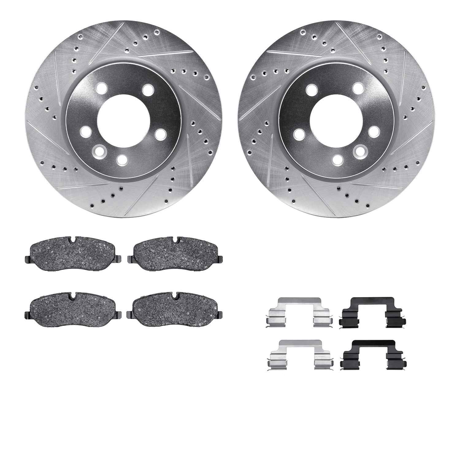 Dynamic Friction Company Front Brake Rotors-Drilled and Slotted-Silver with 5000 Advanced Brake Pads includes Hardware 7512-11013