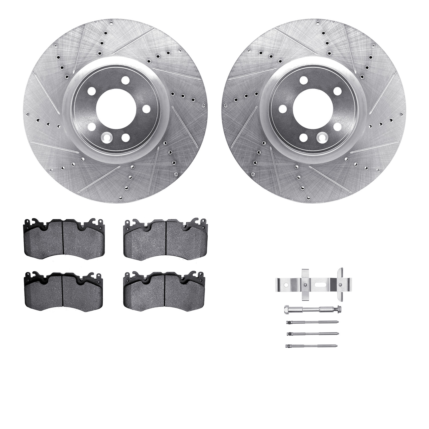 Dynamic Friction Company Front Brake Rotors-Drilled and Slotted-Silver with 5000 Advanced Brake Pads includes Hardware 7512-11022