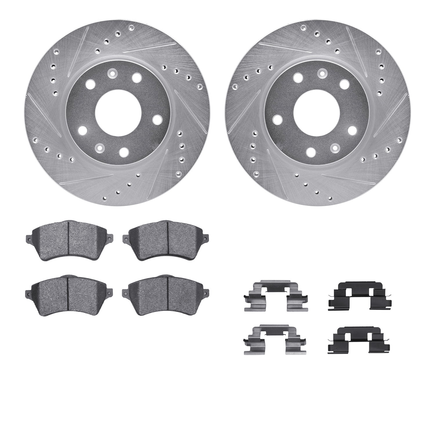 Dynamic Friction Company Front Brake Rotors-Drilled and Slotted-Silver with 5000 Advanced Brake Pads includes Hardware 7512-11025