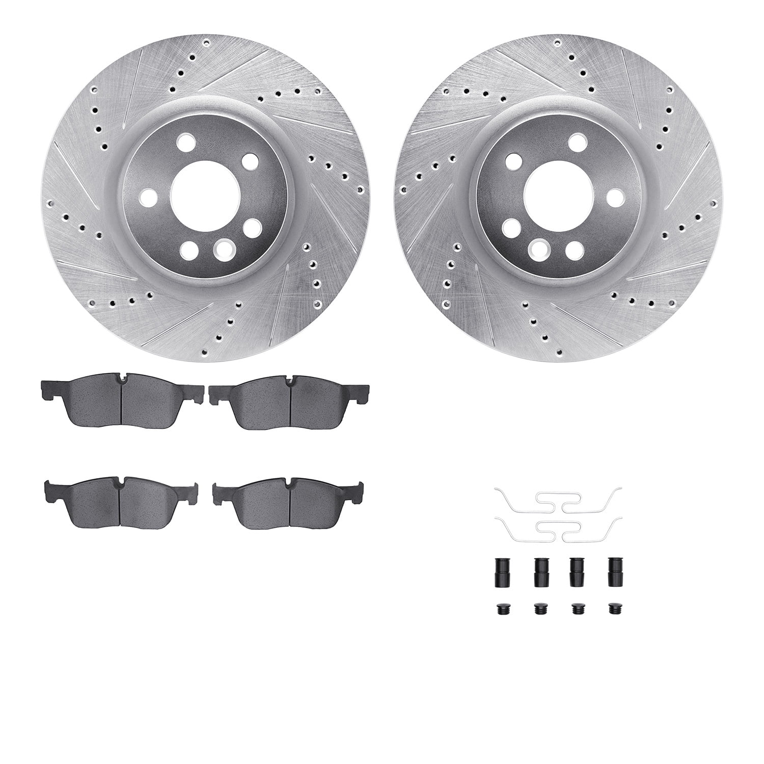 Dynamic Friction Company Front Brake Rotors-Drilled and Slotted-Silver with 5000 Advanced Brake Pads includes Hardware 7512-11029