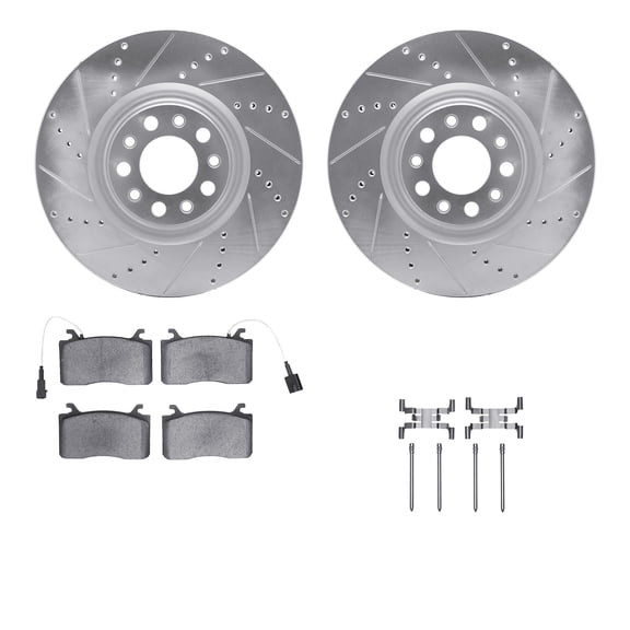 Dynamic Friction Company Front Brake Rotors-Drilled and Slotted-Silver with 5000 Advanced Brake Pads includes Hardware 7512-16006