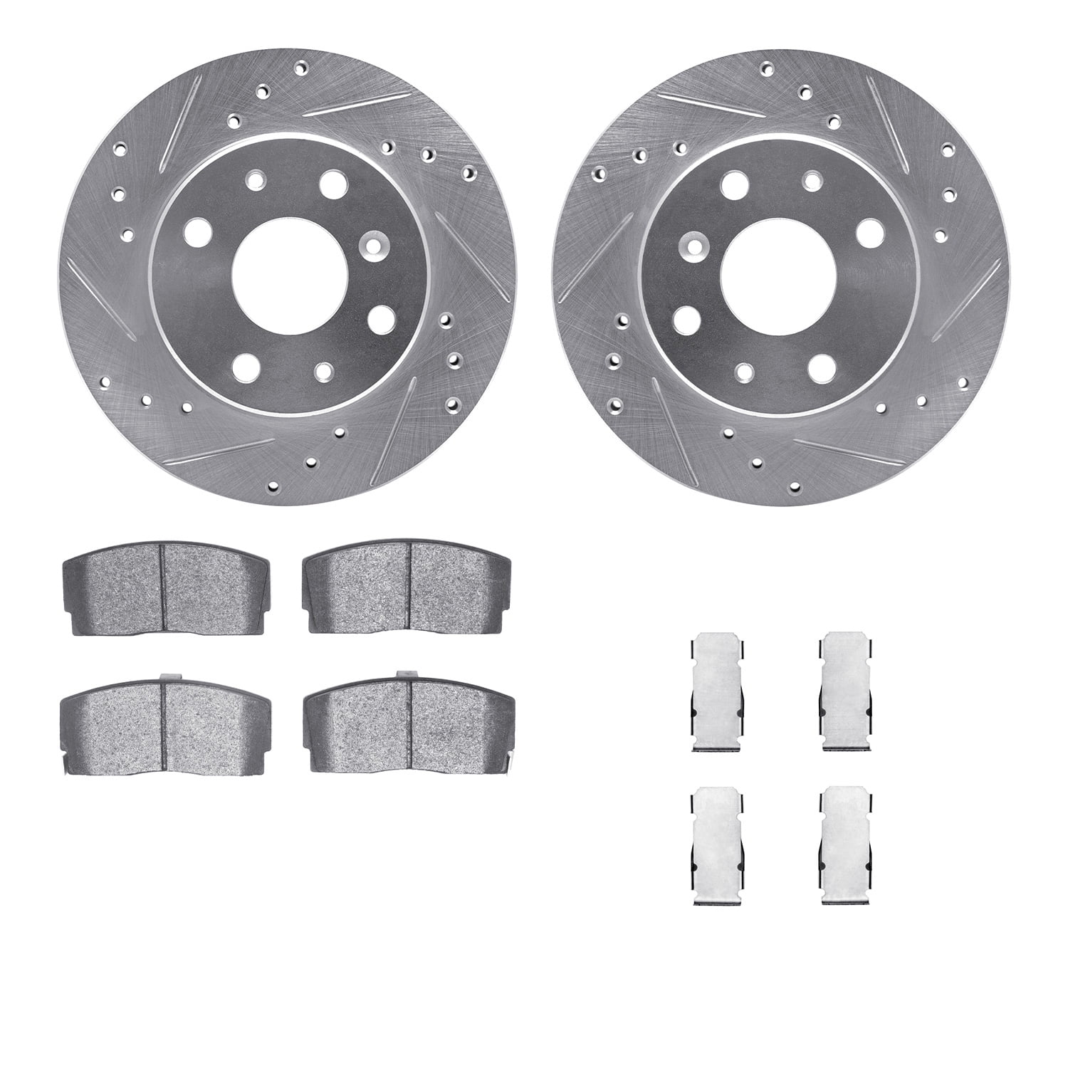 Dynamic Friction Company Front Brake Rotors-Drilled and Slotted-Silver with 5000 Advanced Brake Pads includes Hardware 7512-19004