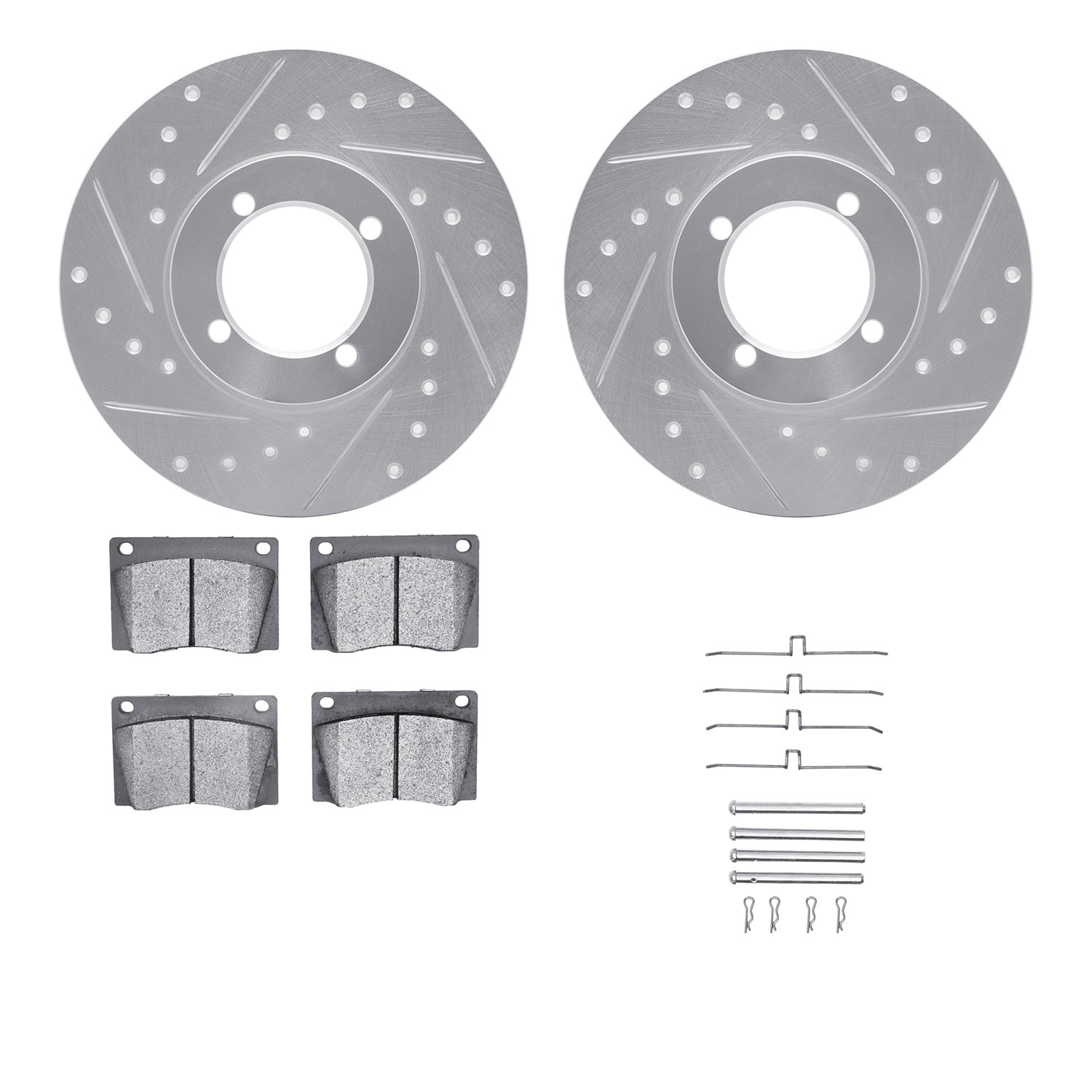 Dynamic Friction Company Front Brake Rotors-Drilled and Slotted-Silver with 5000 Advanced Brake Pads includes Hardware 7512-22003