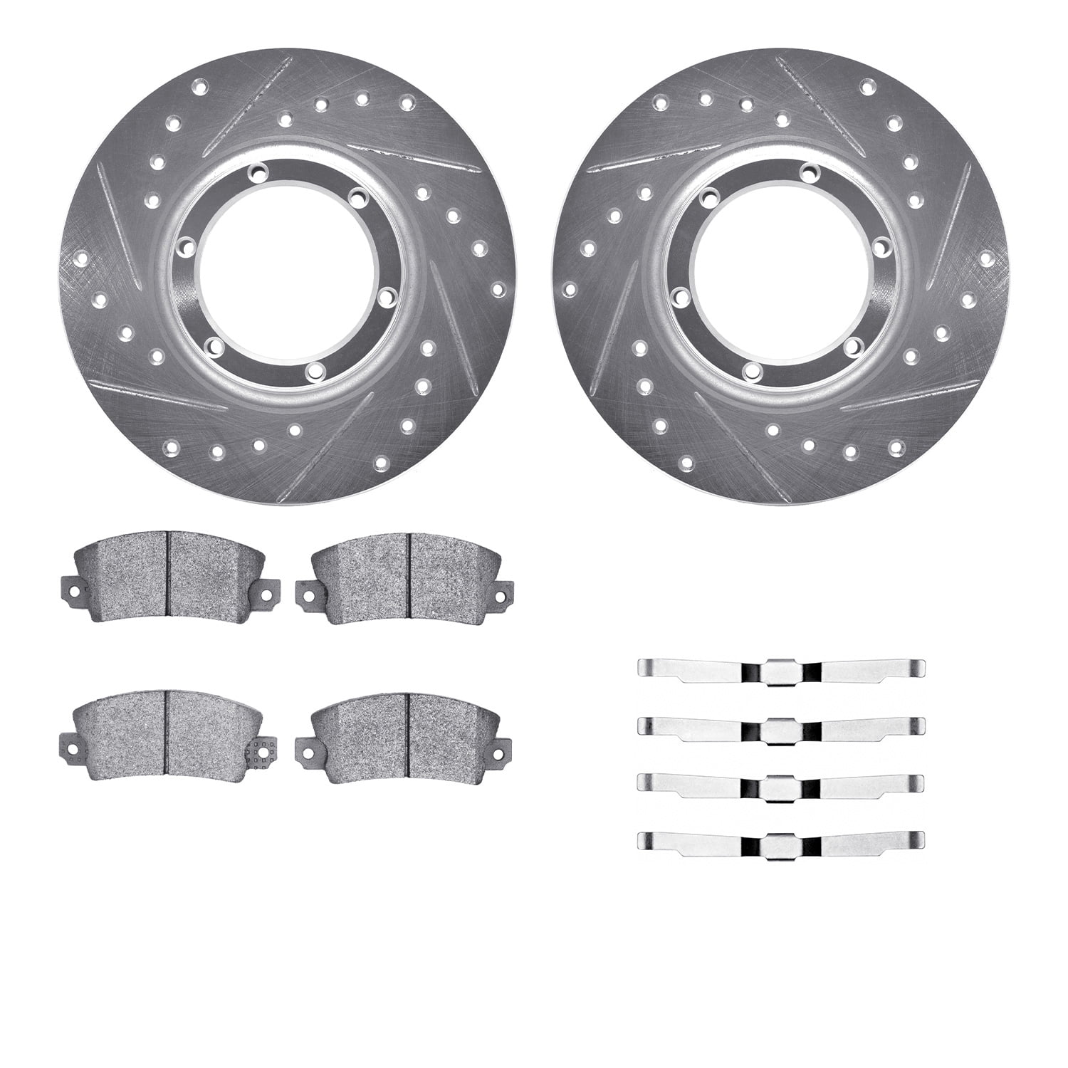 Dynamic Friction Company Front Brake Rotors-Drilled and Slotted-Silver with 5000 Advanced Brake Pads includes Hardware 7512-23025