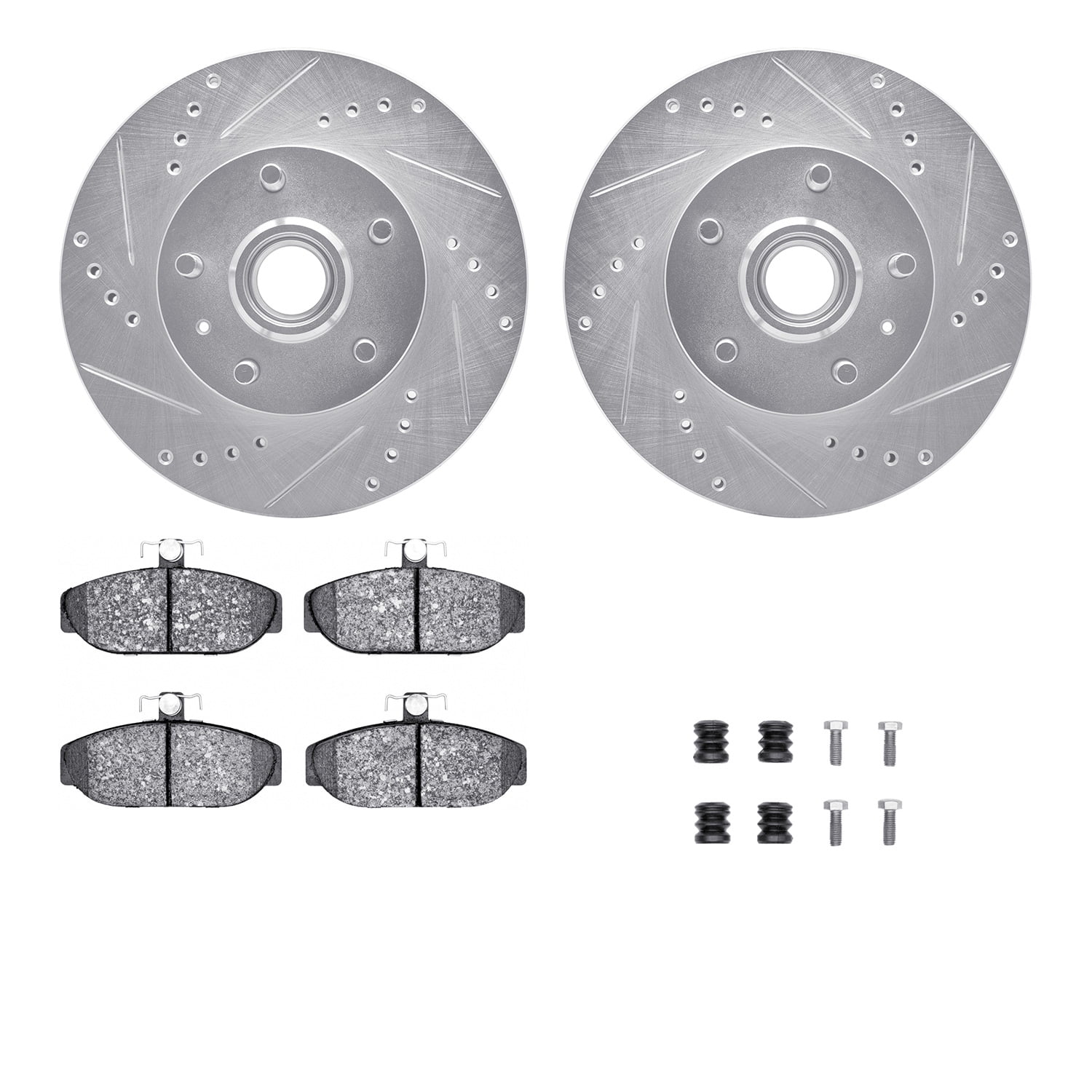 Dynamic Friction Company Front Brake Rotors-Drilled and Slotted-Silver with 5000 Advanced Brake Pads includes Hardware 7512-27013