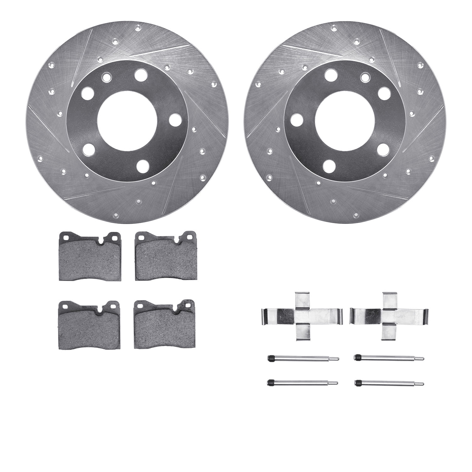 Dynamic Friction Company Front Brake Rotors-Drilled and Slotted-Silver with 5000 Advanced Brake Pads includes Hardware 7512-31011