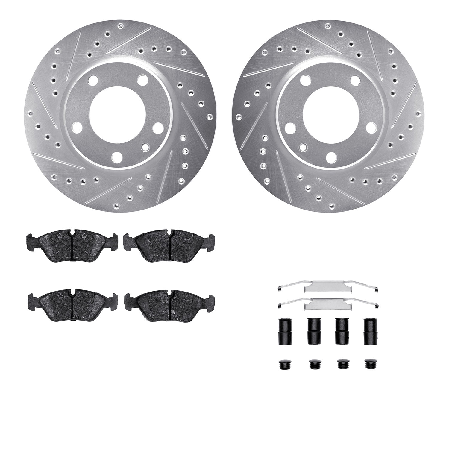 Dynamic Friction Company Front Brake Rotors-Drilled and Slotted-Silver with 5000 Advanced Brake Pads includes Hardware 7512-31021