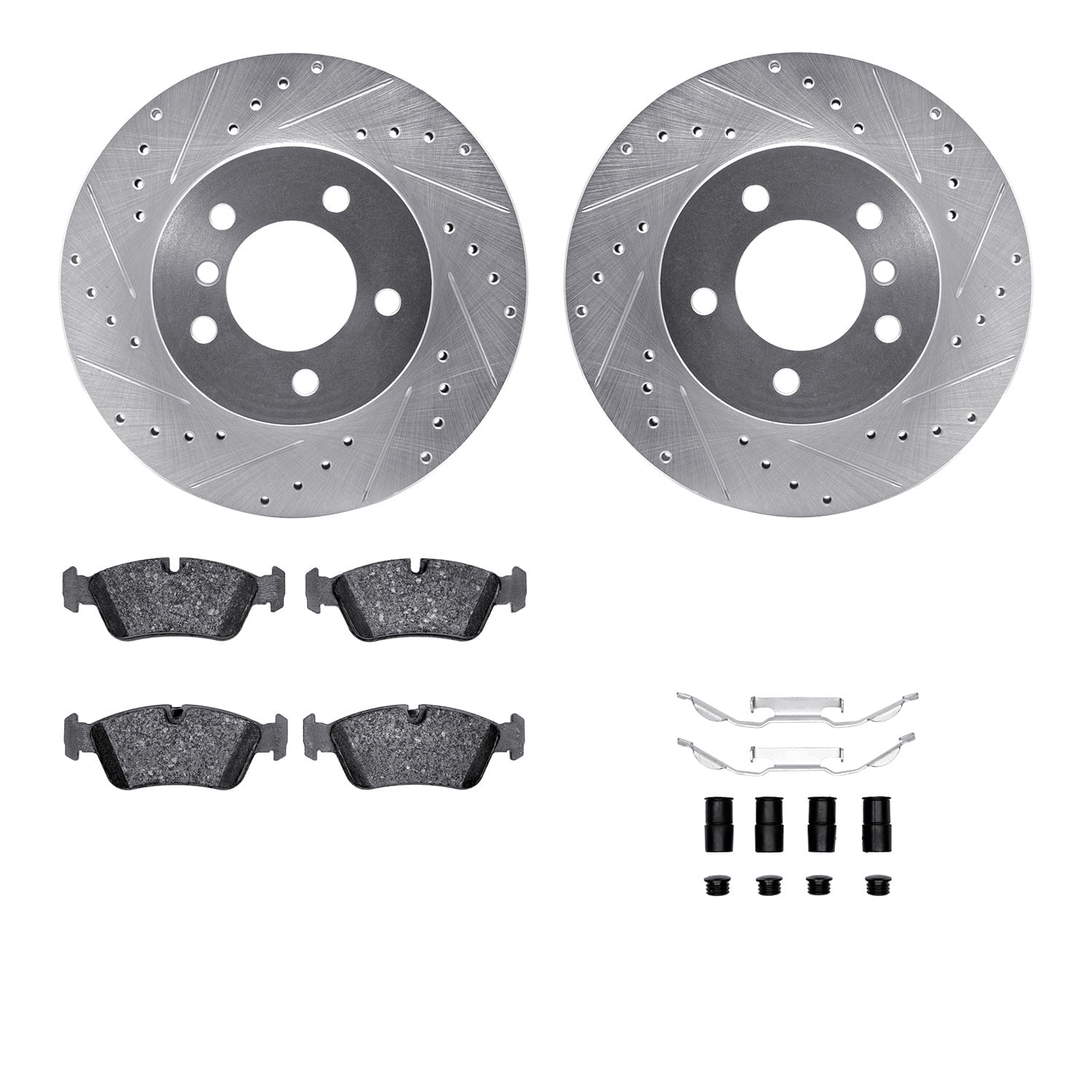 Dynamic Friction Company Front Brake Rotors-Drilled and Slotted-Silver with 5000 Advanced Brake Pads includes Hardware 7512-31045