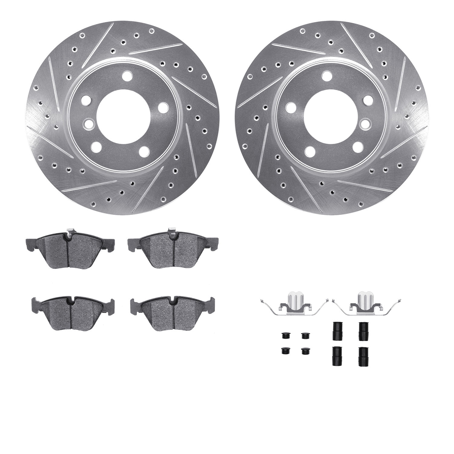 Dynamic Friction Company Front Brake Rotors-Drilled and Slotted-Silver with 5000 Advanced Brake Pads includes Hardware 7512-31066