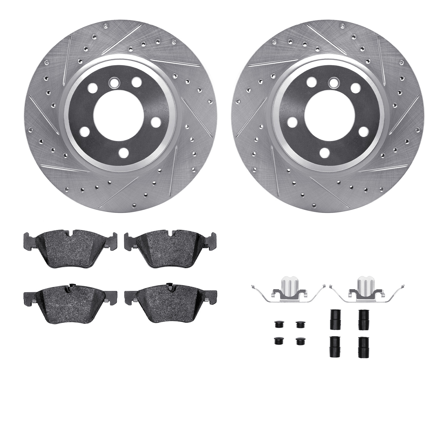 Dynamic Friction Company Front Brake Rotors-Drilled and Slotted-Silver with 5000 Advanced Brake Pads includes Hardware 7512-31074